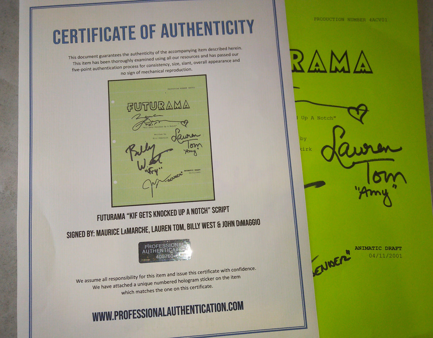 Futurama 4x Cast Hand Signed Autograph Script COA