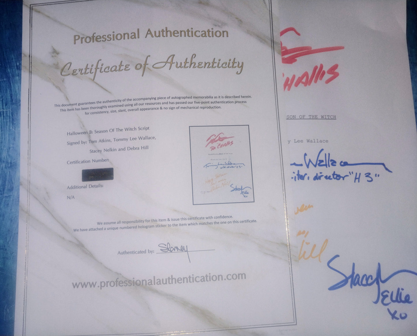 Halloween 3 Hand Signed Autograph Script COA Debra Hill