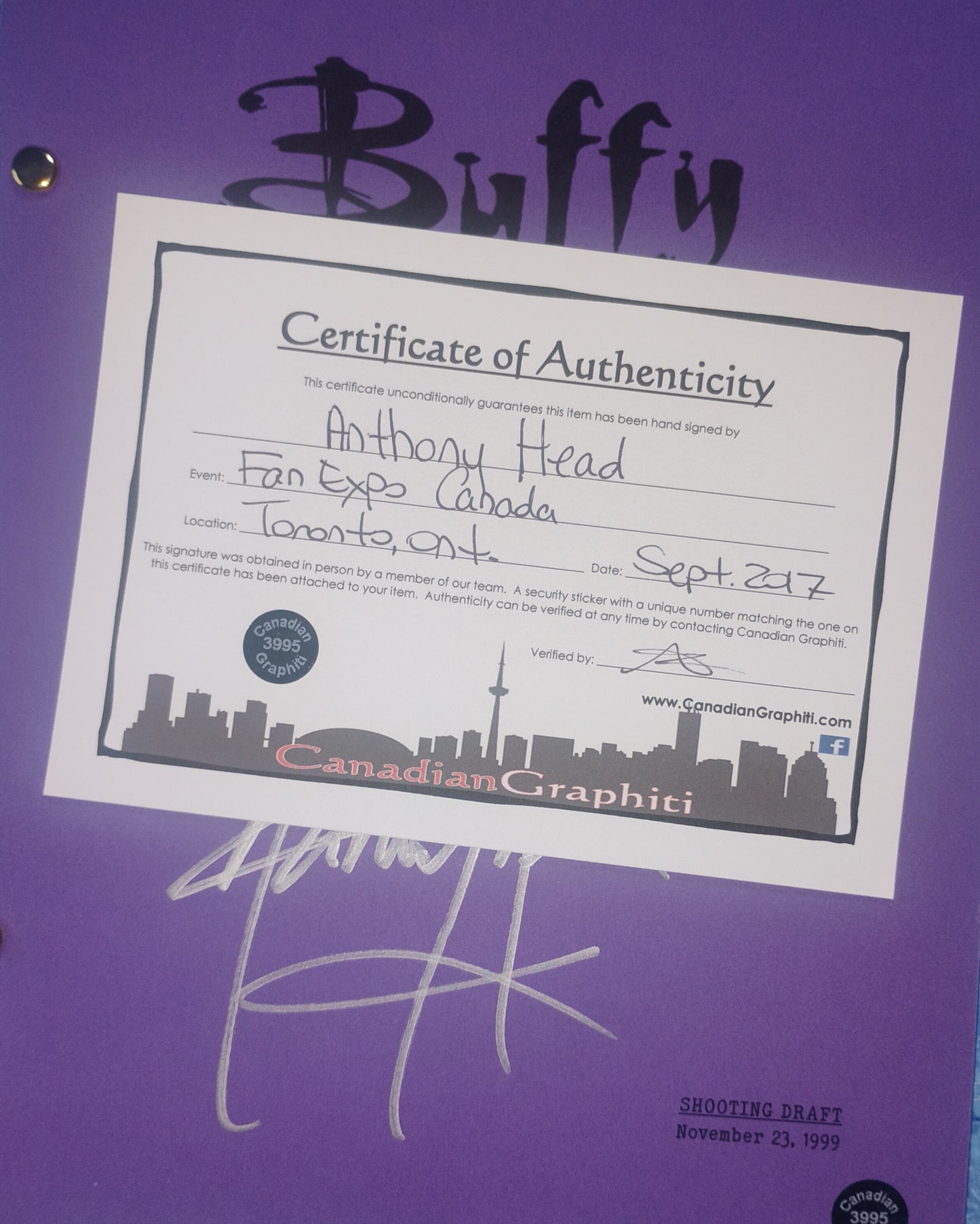 Anthony Head Hand Signed Autograph Buffy The Vampire Slayer Script COA