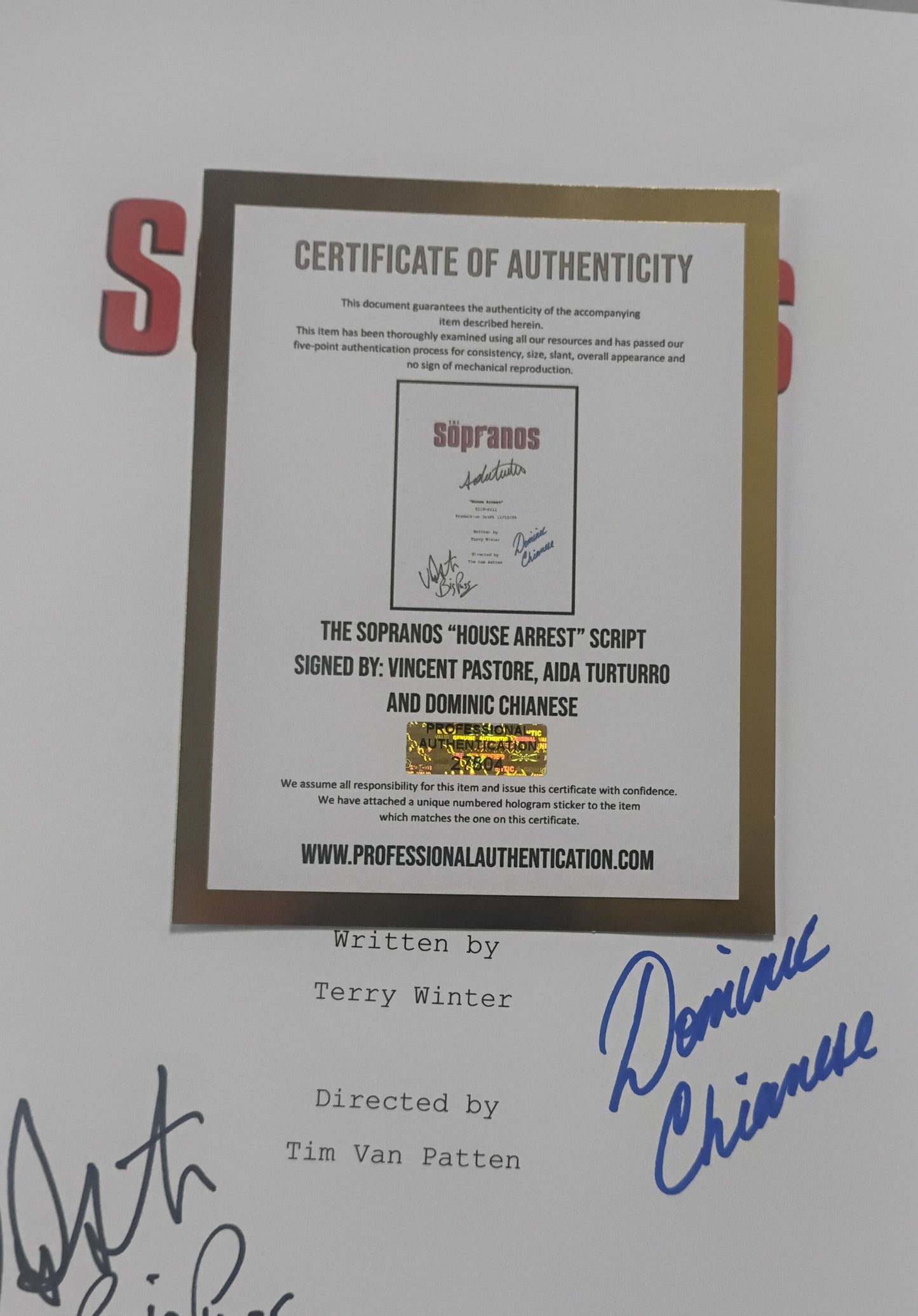 The Sopranos 3x Cast Hand Signed Autograph Script COA Vincent Pastore, Dominic Chianese
