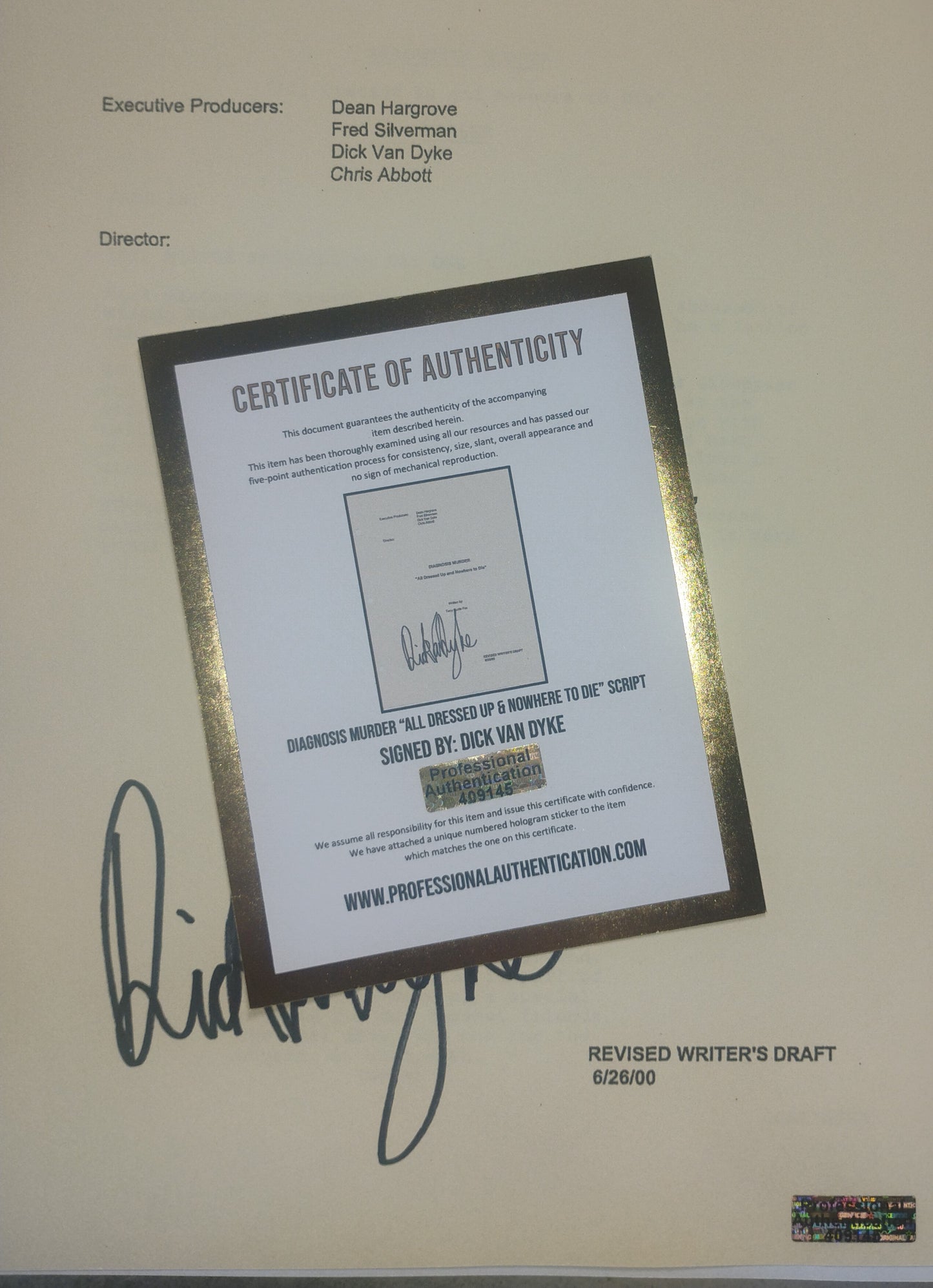 Dick Van Dyke Hand Signed Autograph Diagnosis Murder Script COA