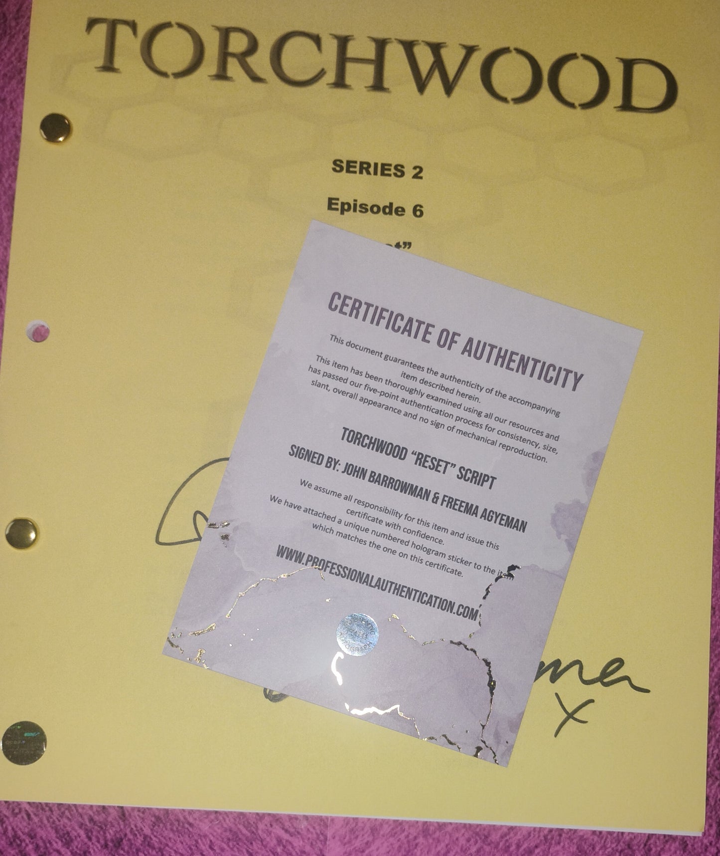 John Barrowman & Freema Agyeman Hand Signed Autograph Torchwood Script COA