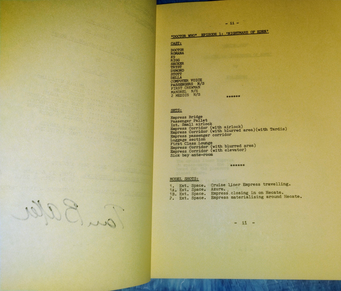 Tom Baker Hand Signed Autograph Doctor Who Script COA