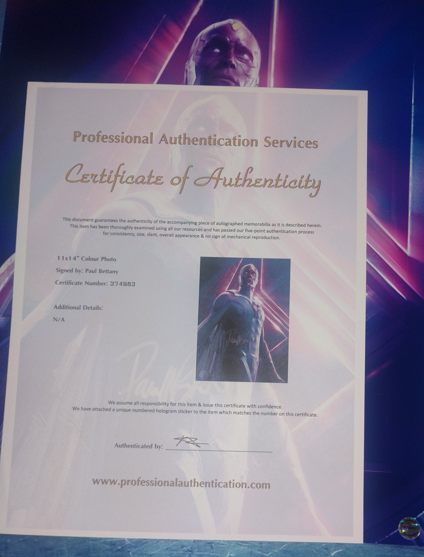 Paul Bettany Hand Signed Autograph 11x14 Photo COA WandaVision