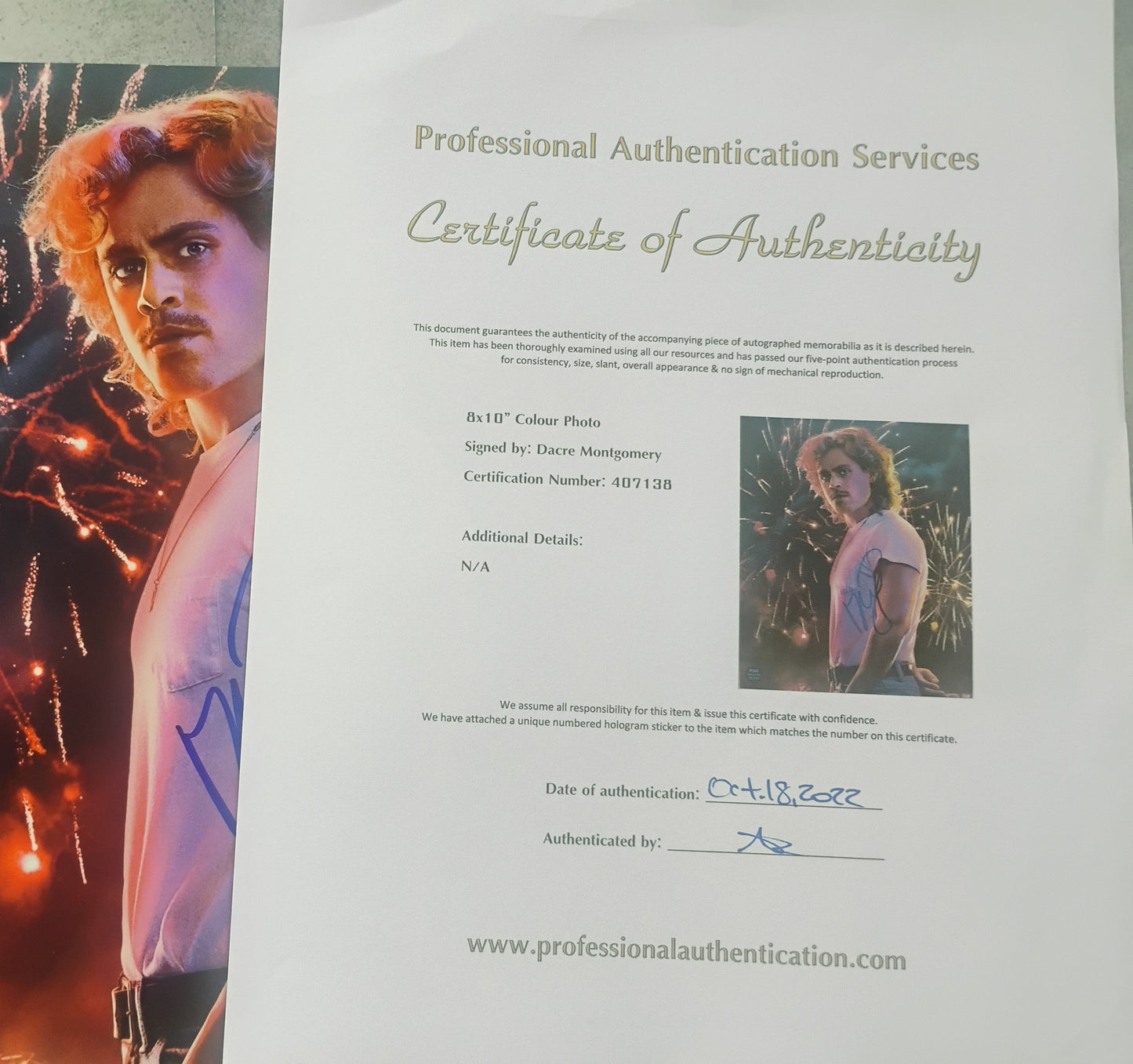 Dacre Montgomery Hand Signed Autograph 8x10 Photo COA Stranger Things