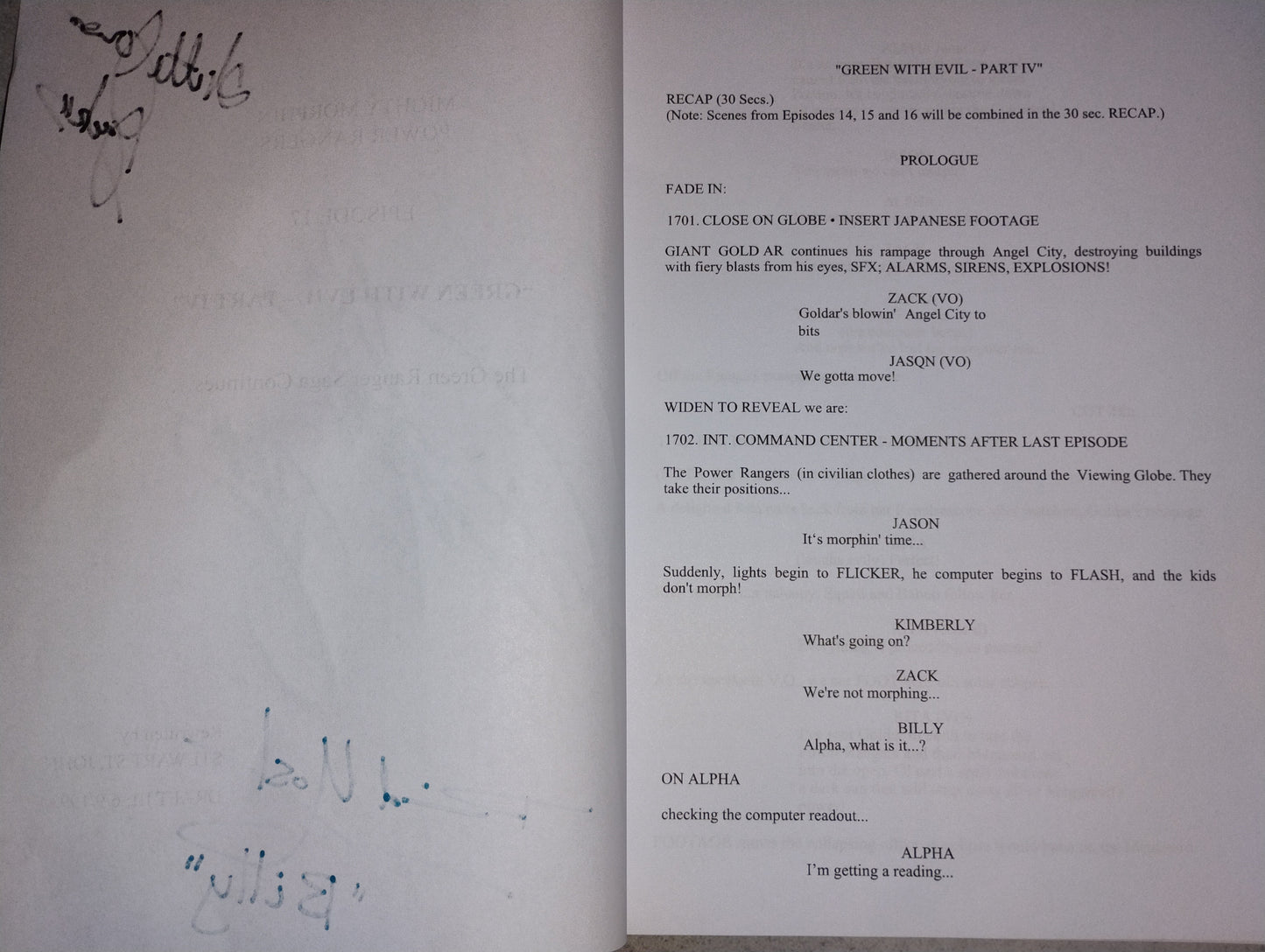 Mighty Morphin Power Rangers 4x Cast Hand Signed Script COA