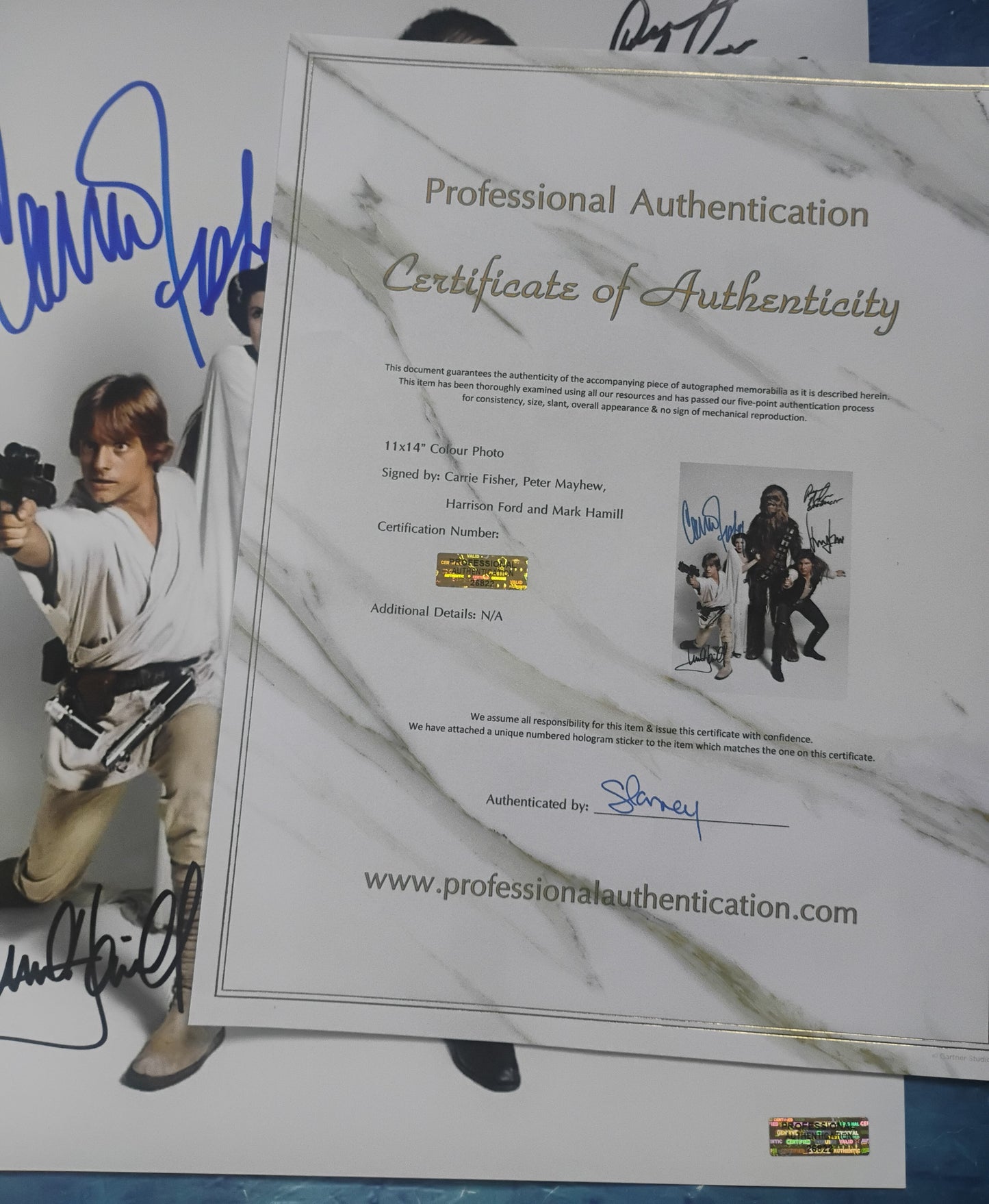Star Wars Hand Signed Autograph 11x14 Photo COA Mark Hamill, Carrie Fisher, Harrison Ford & Peter Mayhew