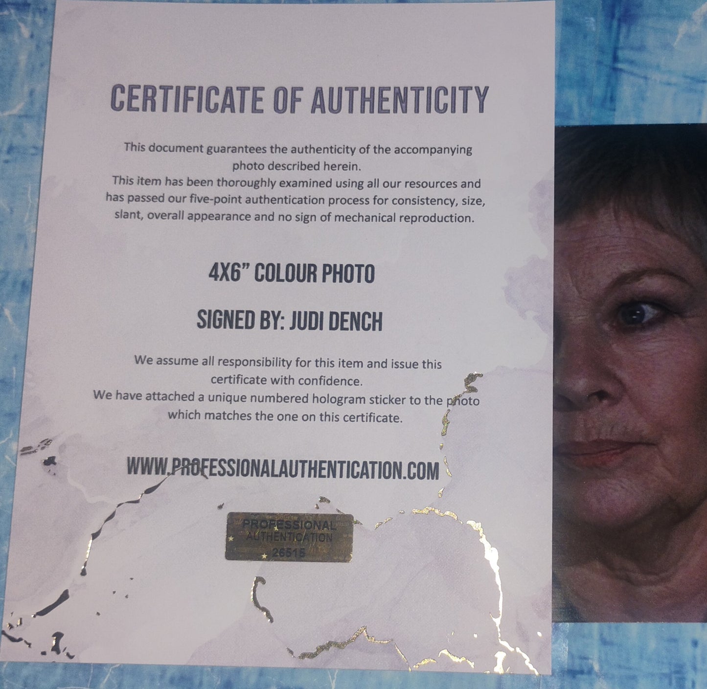 Judi Dench Hand Signed Autograph Photo COA