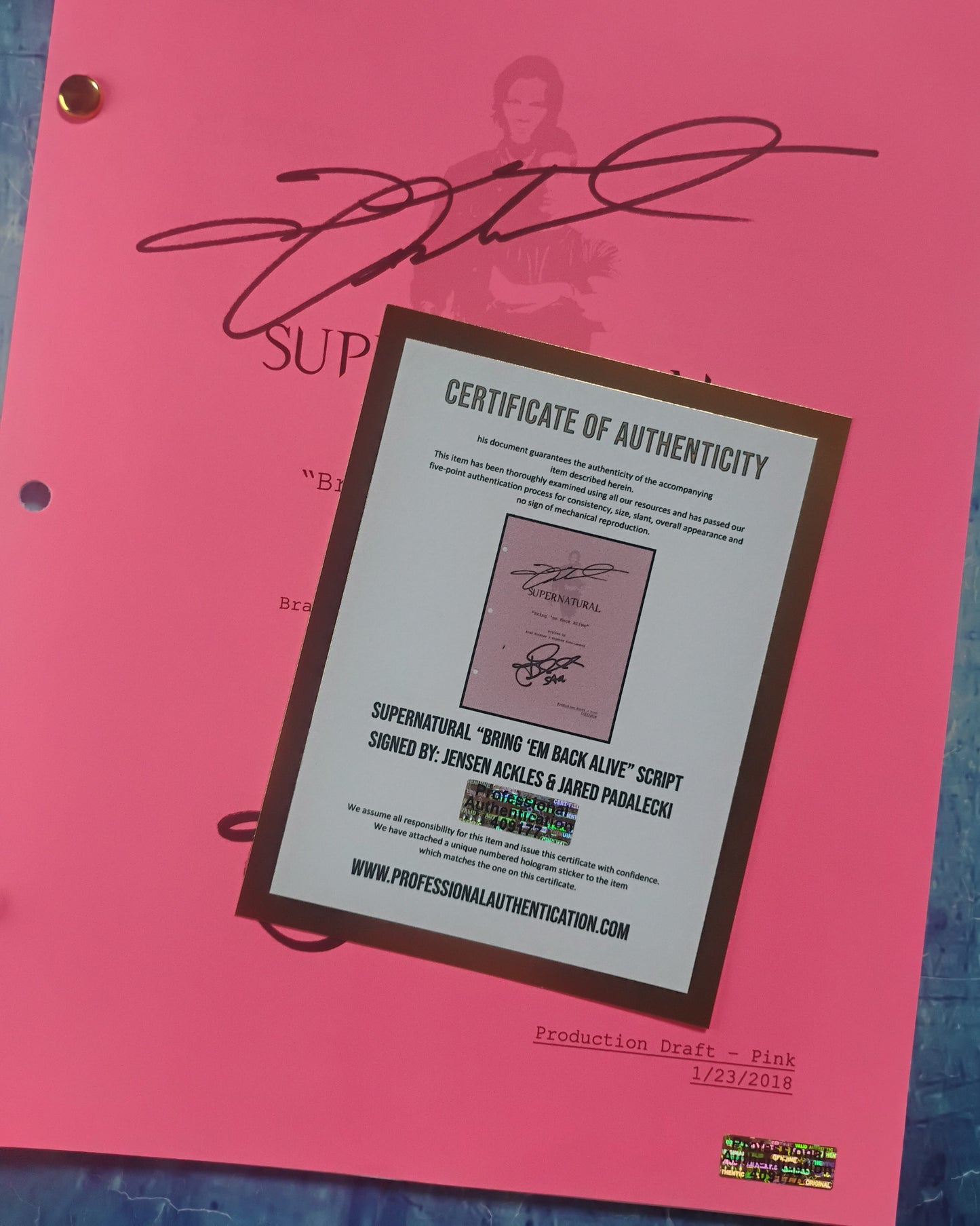 Jensen Ackles & Jared Padalecki Hand Signed Autograph Supernatural Script COA