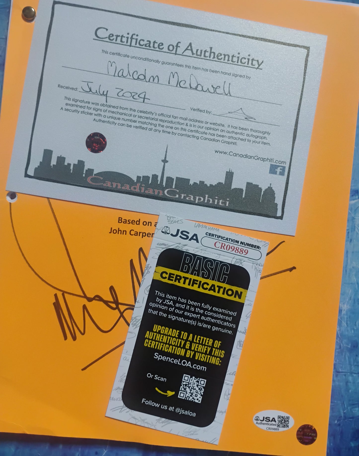 Malcolm McDowell Hand Signed Autograph Halloween Script JSA COA