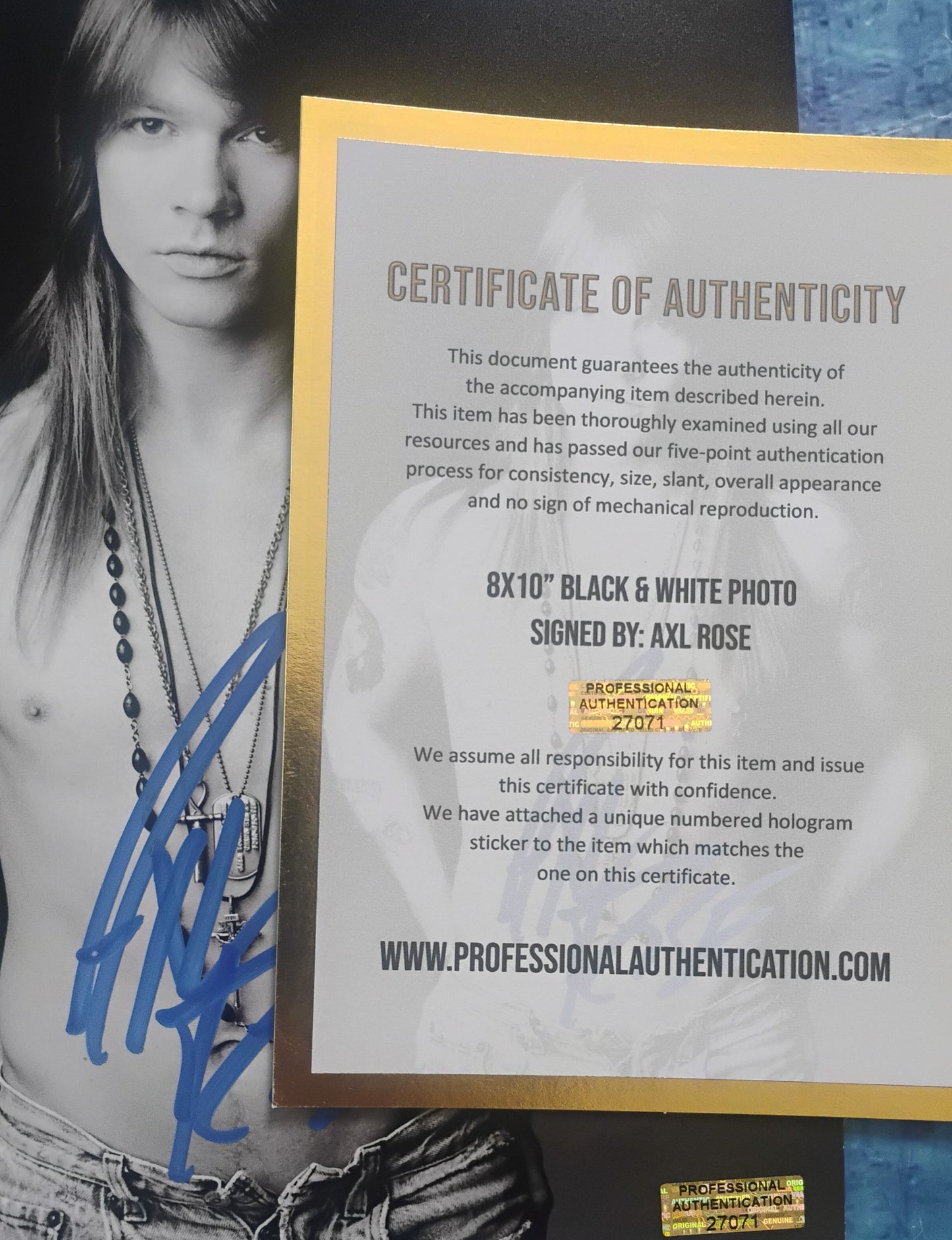 Axl Rose Hand Signed Autograph 8x10 Photo COA Guns N Roses