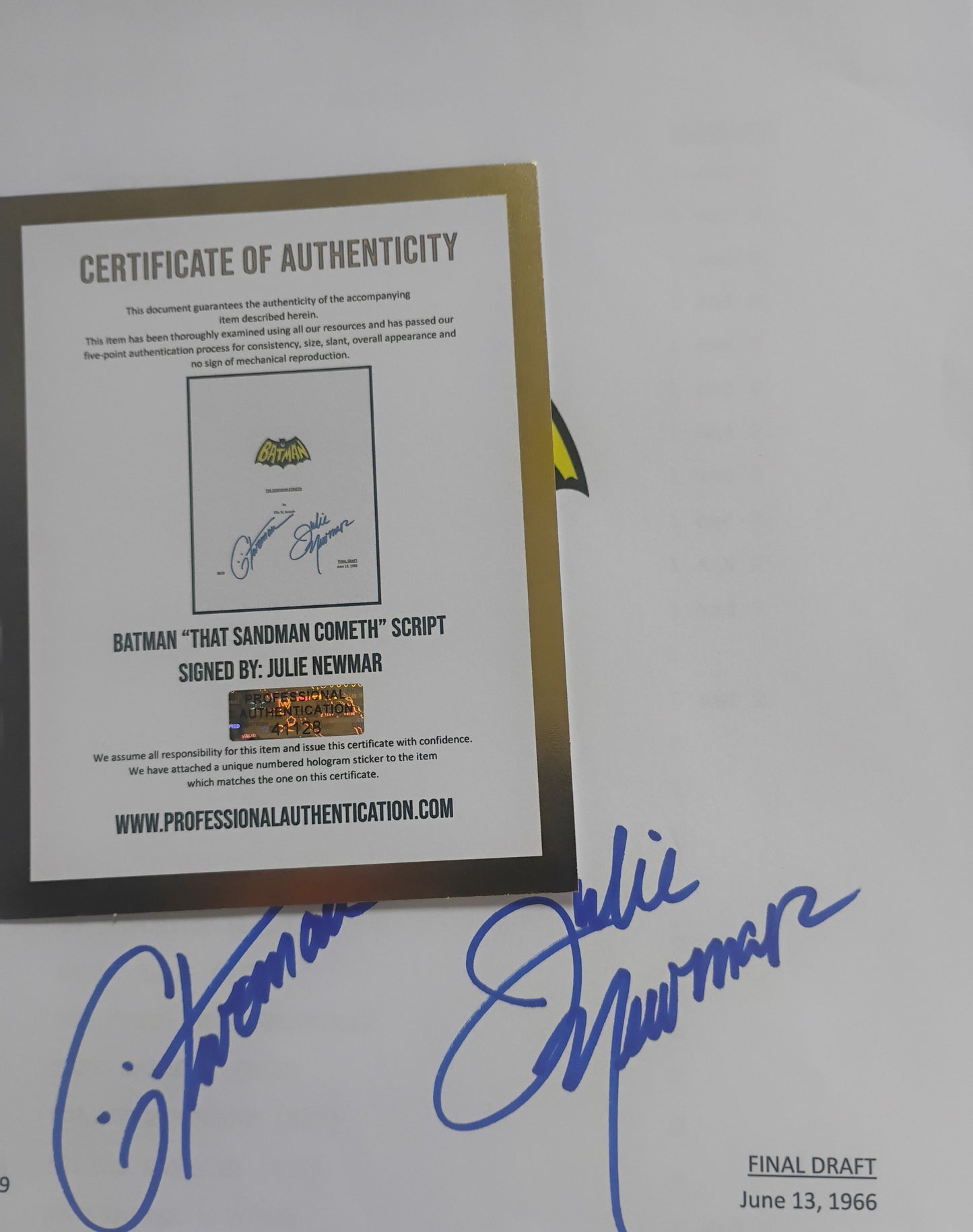 Julie Newmar Hand Signed Autograph Batman Script COA