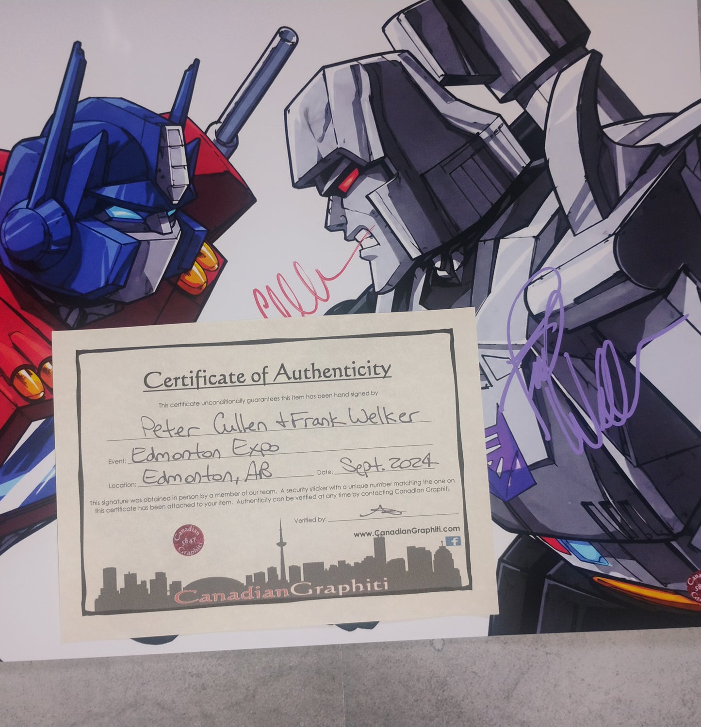 Peter Cullen & Frank Welker Hand Signed Autograph 11x14 Photo COA Transformers