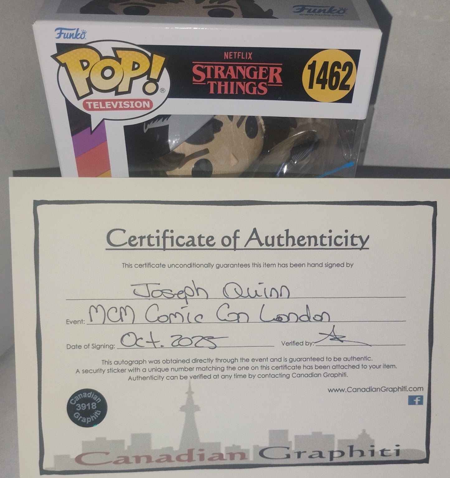 Joseph Quinn Hand Signed Autograph Stranger Things Funko Pop COA Eddie Munson