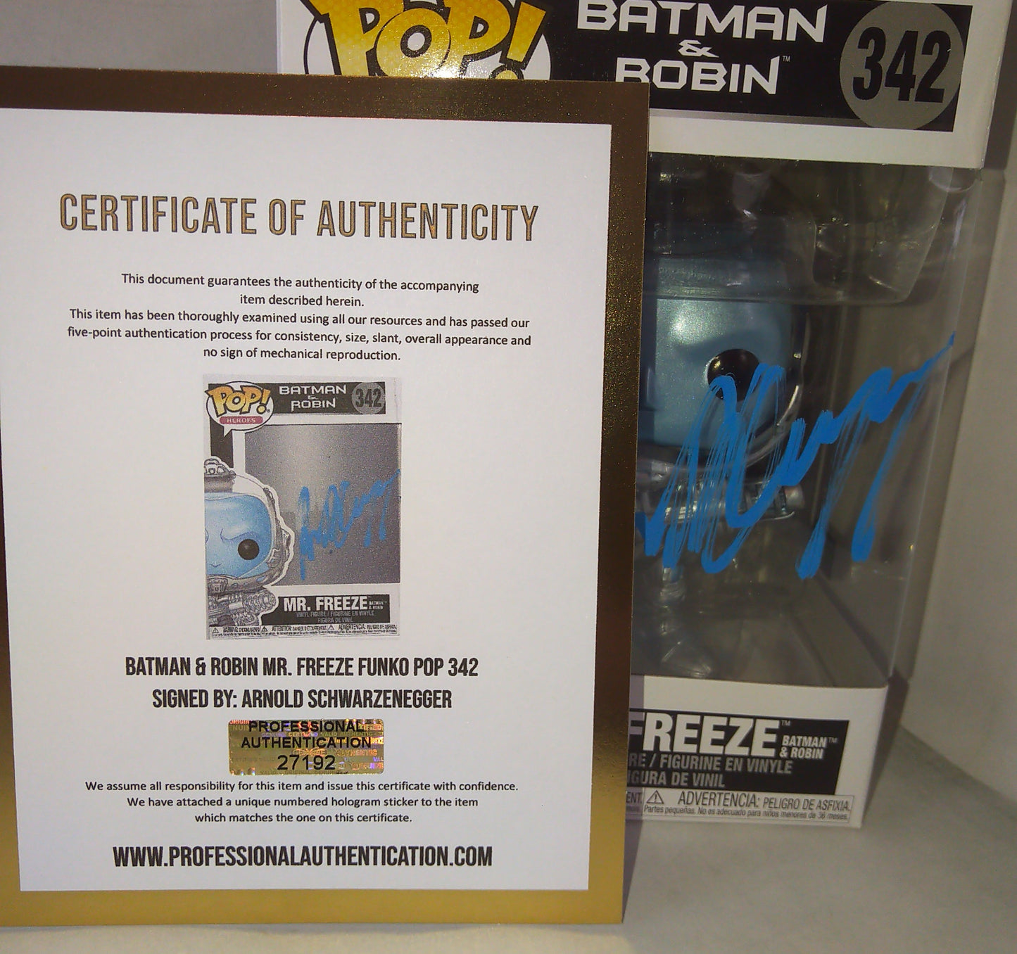 Arnold Schwarzenegger Hand Signed Autograph Mr Freeze Funko Pop COA Batman