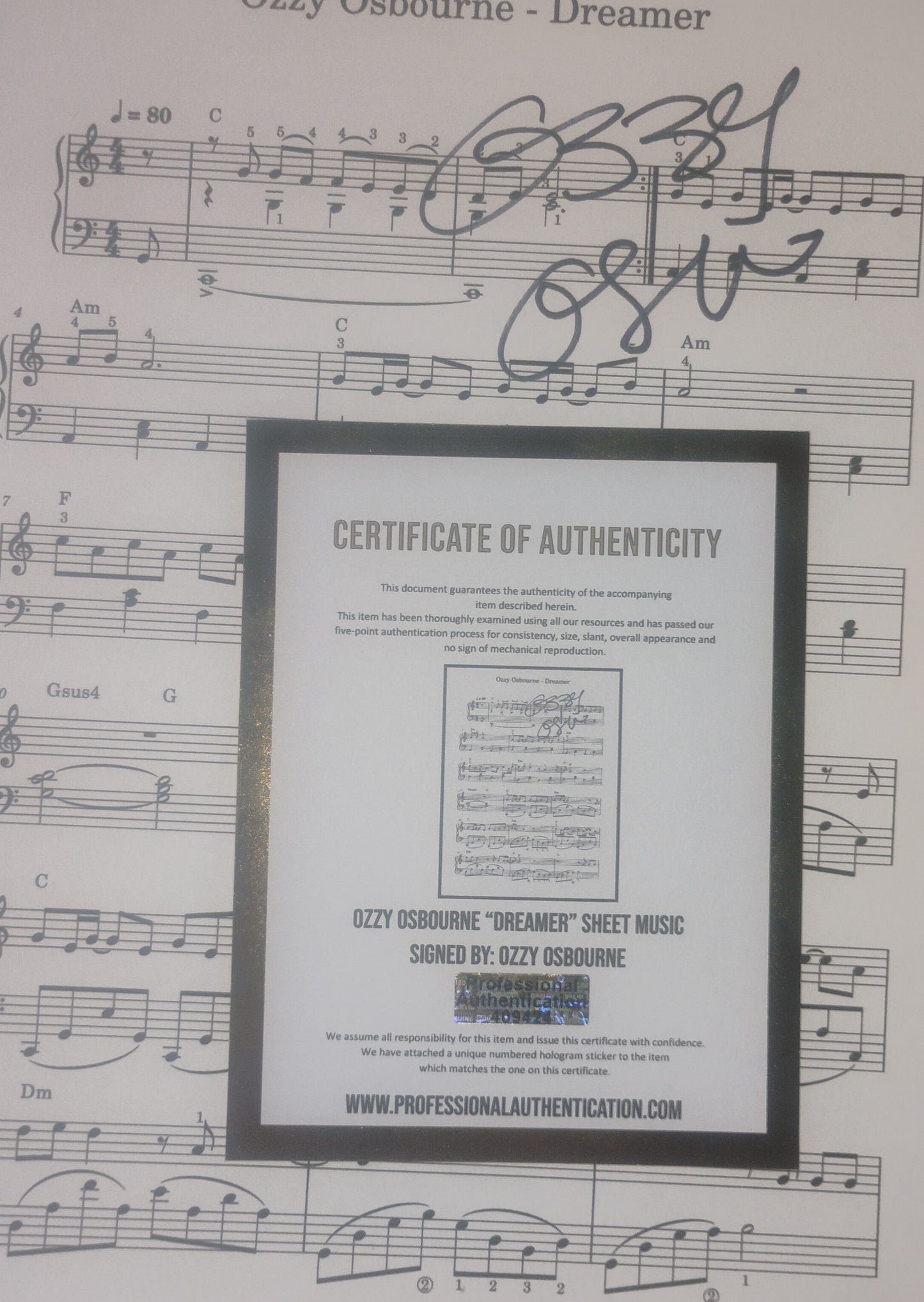 Ozzy Osbourne Hand Signed Autograph Sheet Music COA
