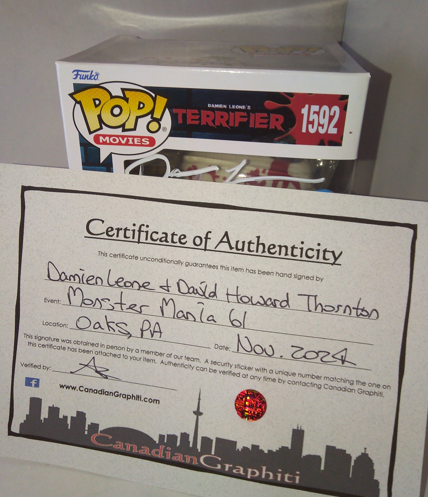 David Howard Thornton & Damien Leone Hand Signed Autograph Art The Clown Funko Pop COA Terrifier