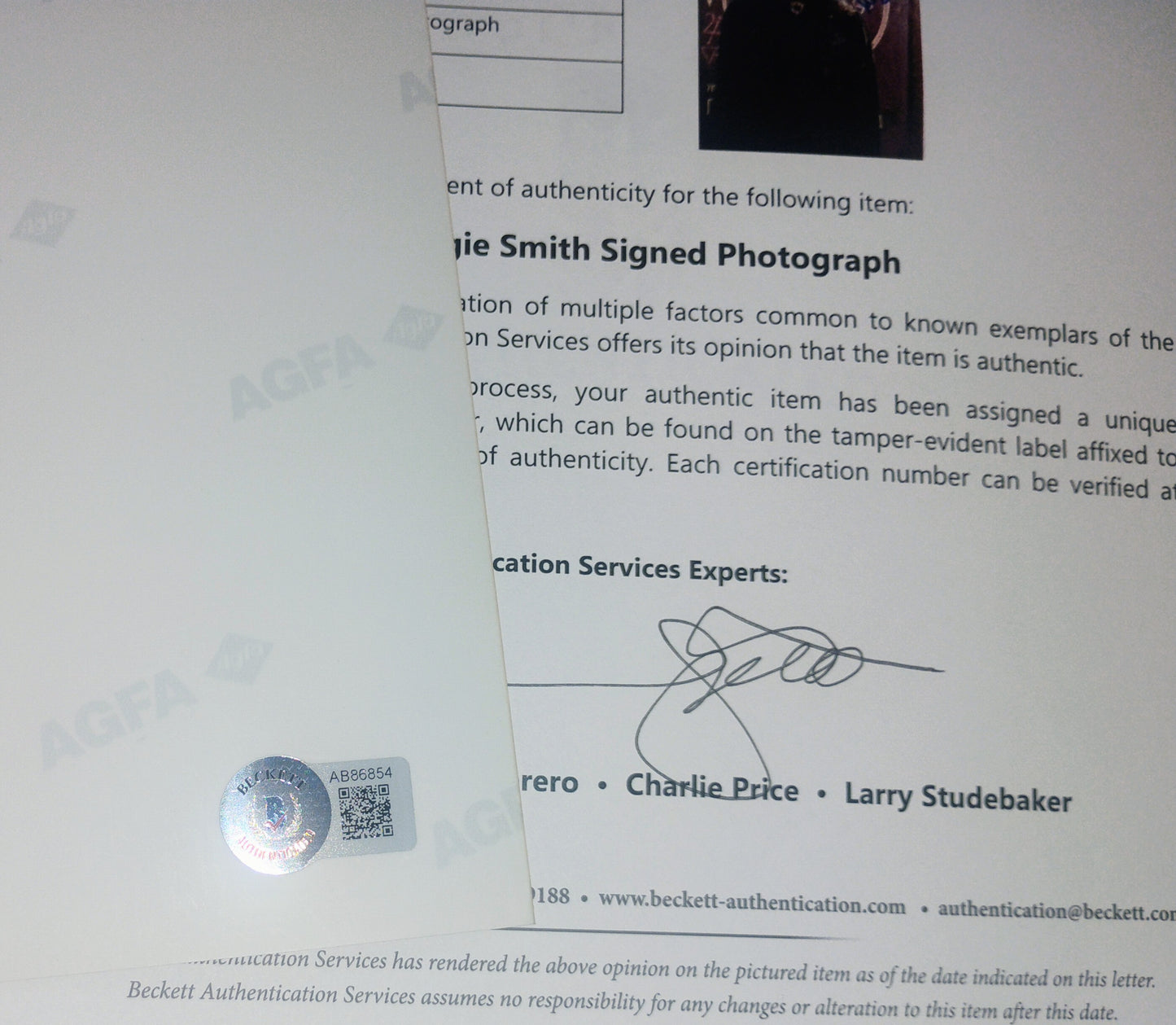 Maggie Smith Hand Signed Autograph 8x10 Photo BAS COA Harry Potter