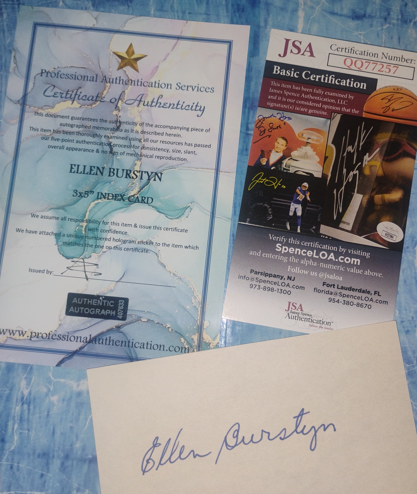 Ellen Burstyn Hand Signed Autograph Index Card JSA COA