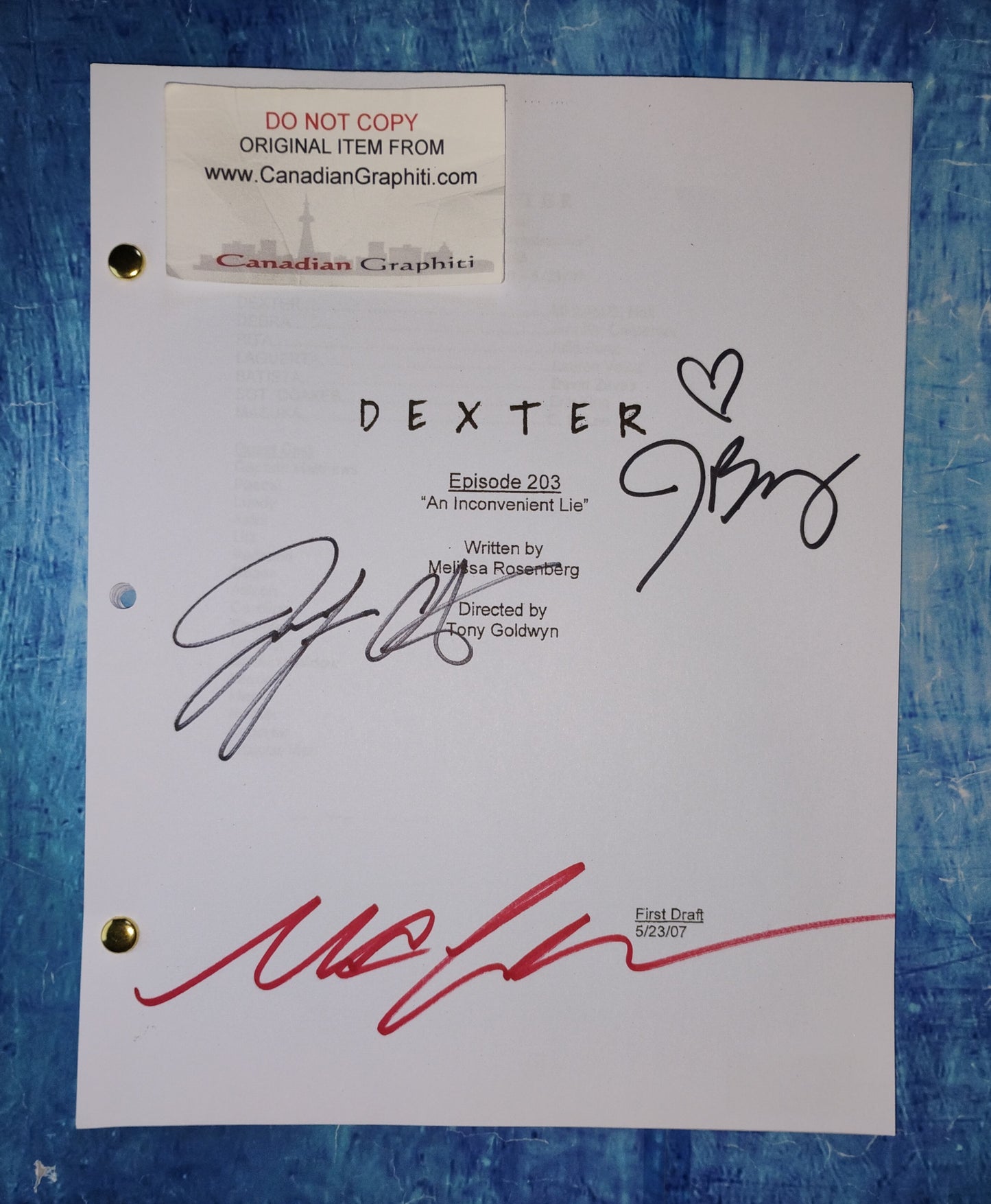 Dexter 3x Cast Hand Signed Autograph Script COA Michael C Hall, Julie Benz & Jennifer Carpenter