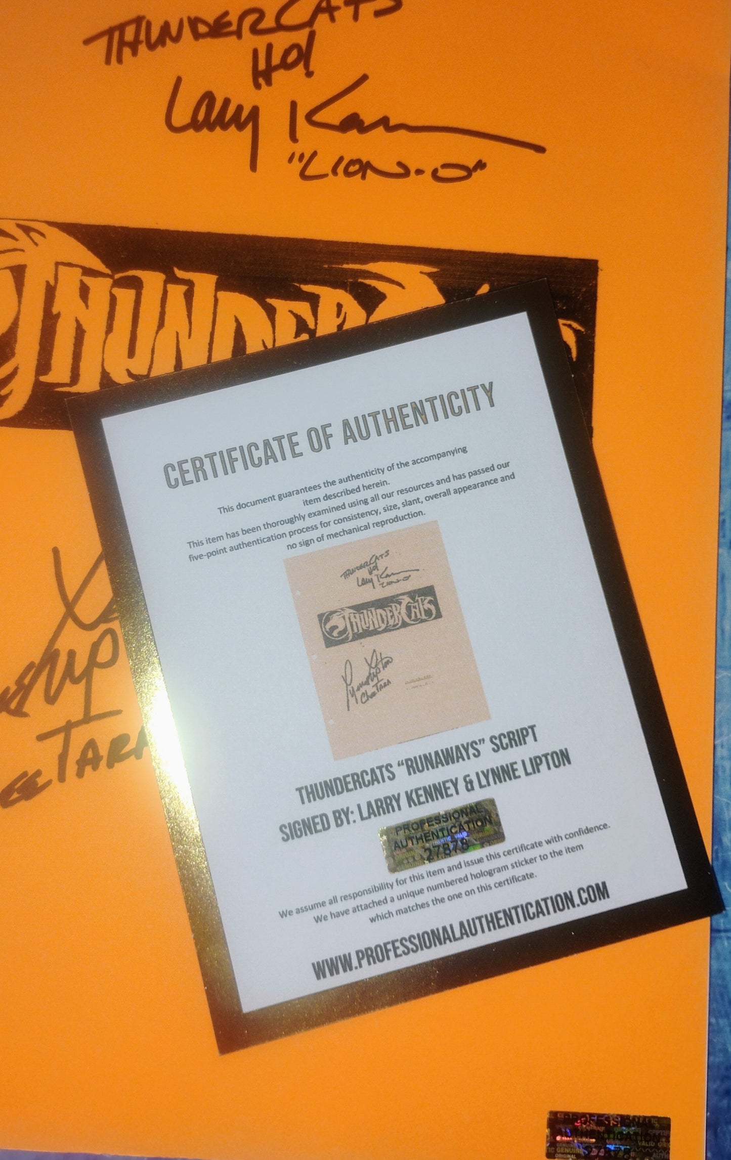Larry Kenney & Lynne Lipton Hand Signed Autograph Thundercats Script COA
