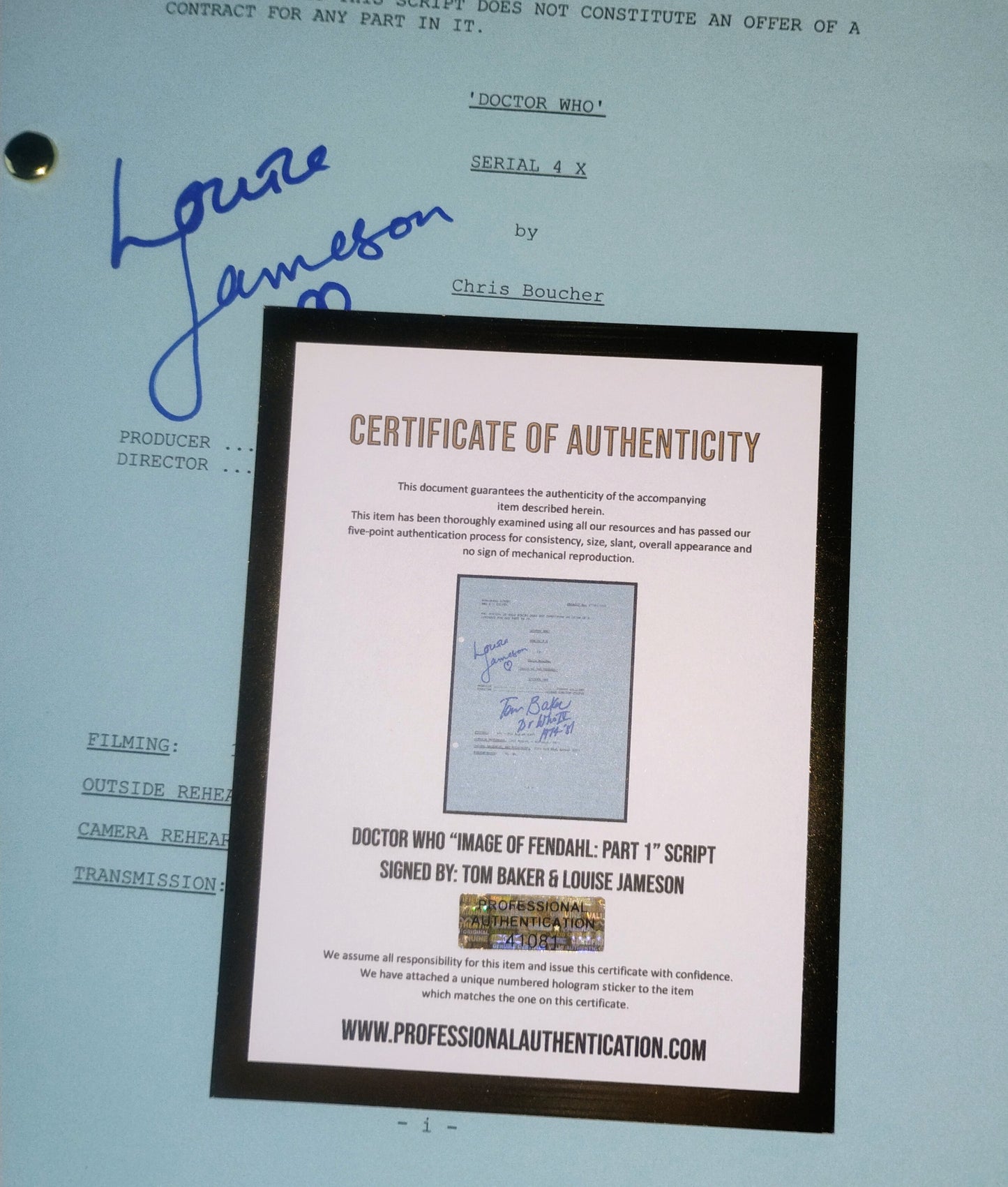 Louise Jameson & Tom Baker Hand Signed Autograph Doctor Who Script COA