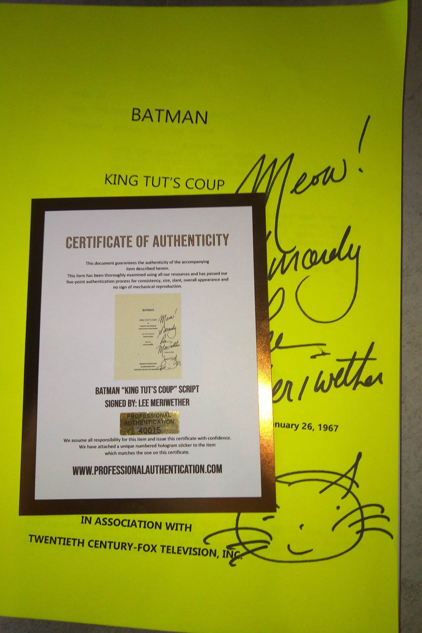 Lee Meriwether Hand Signed Autograph Batman Script COA