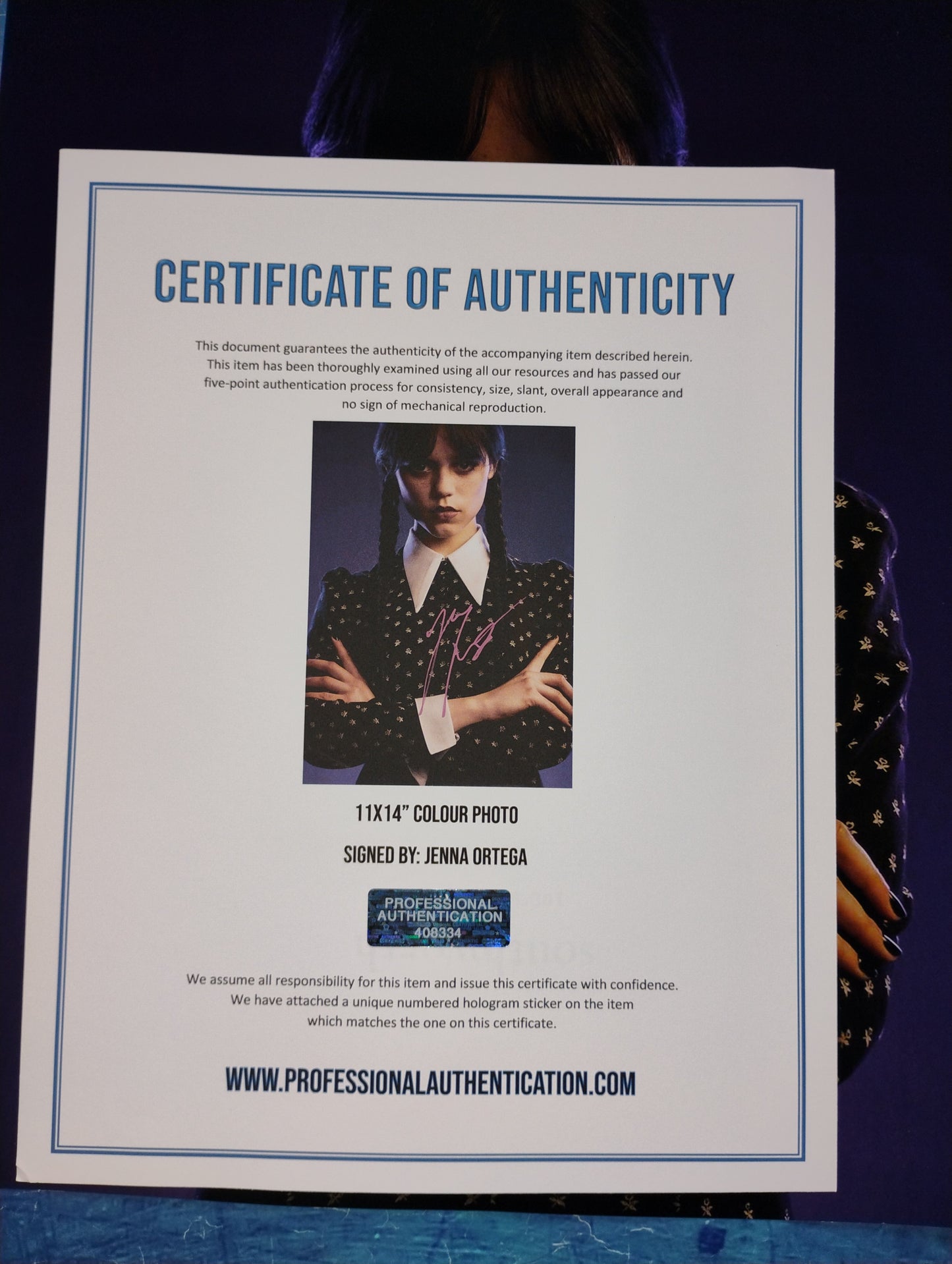 Jenna Ortega Hand Signed Autograph 11x14 Photo COA Wednesday