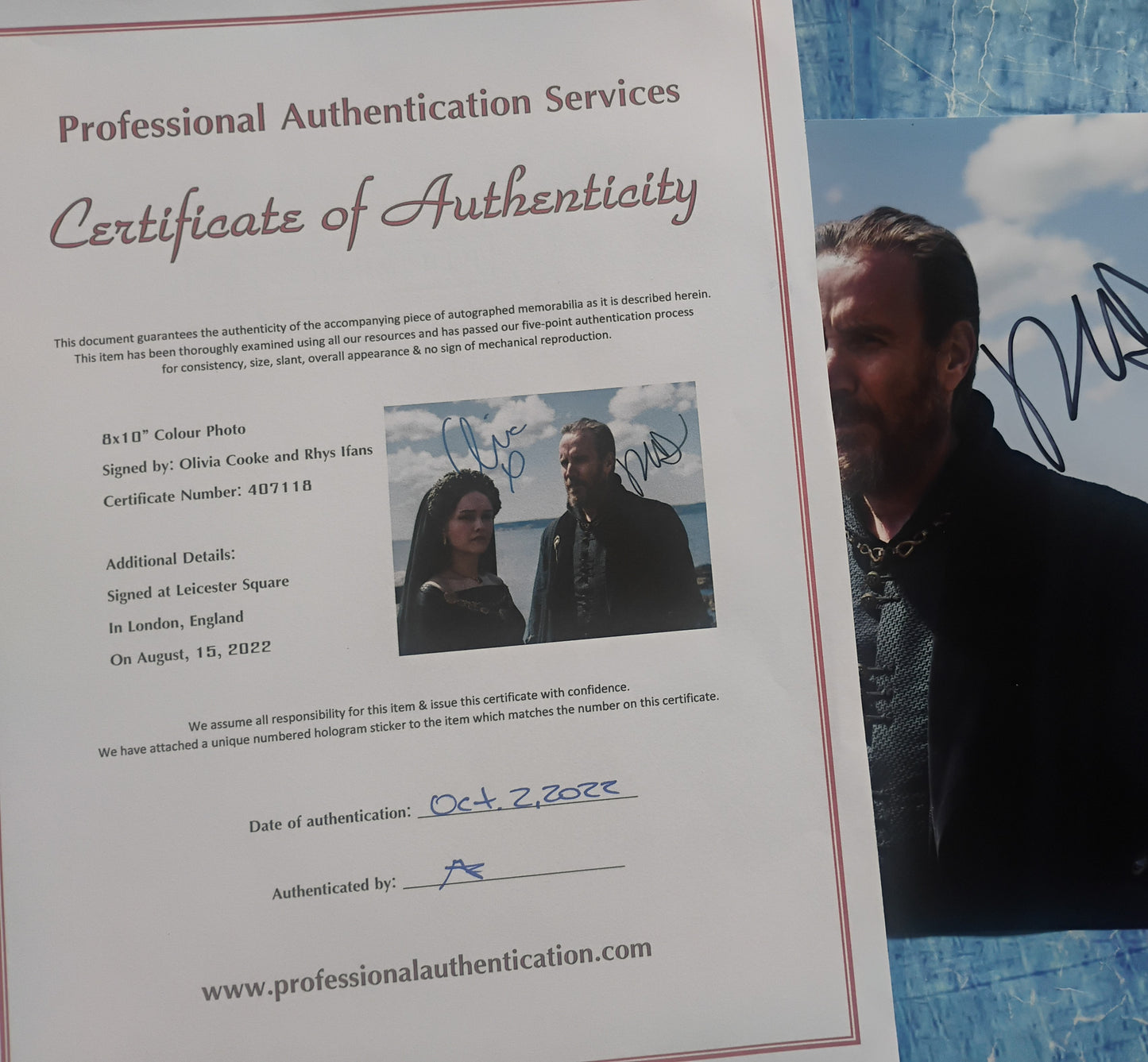 Olivia Cooke & Rhys Ifans Hand Signed Autograph 8x10 Photo COA House Of The Dragon