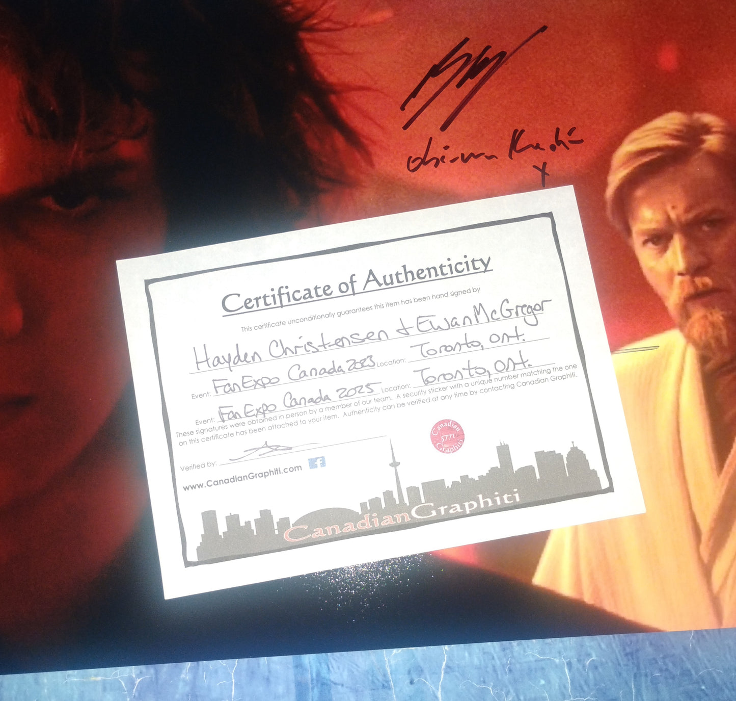 Hayden Christensen & Ewan McGregor Hand Signed Autograph 11x17 Photo COA Star Wars