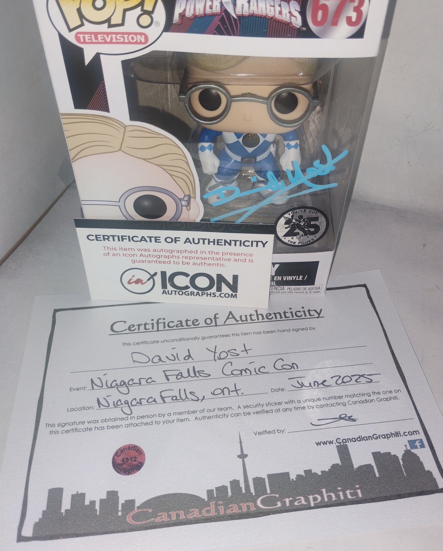David Yost Hand Signed Autograph Power Rangers Funko Pop COA