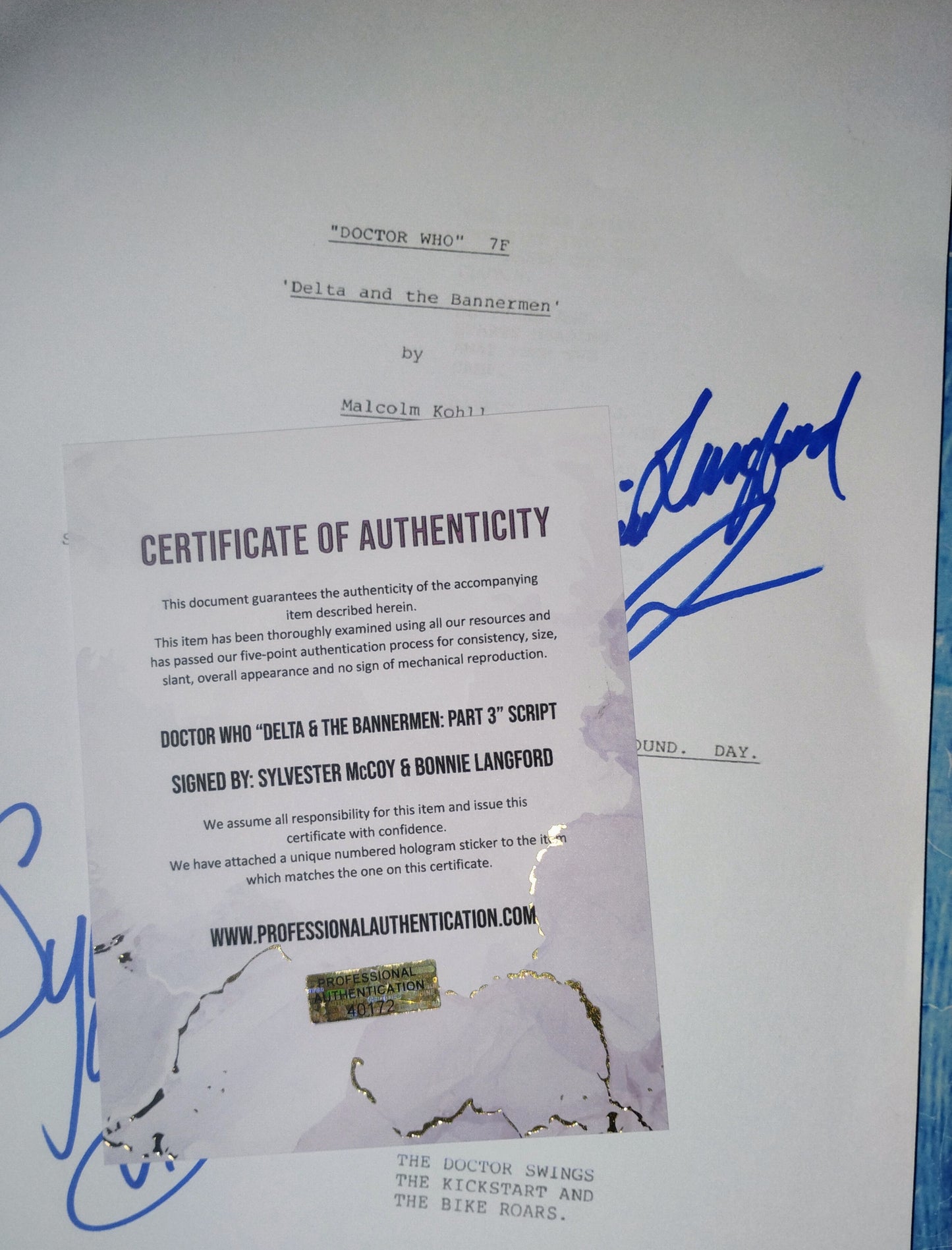 Sylvester McCoy & Bonnie Langford Hand Signed Autograph Doctor Who Script COA