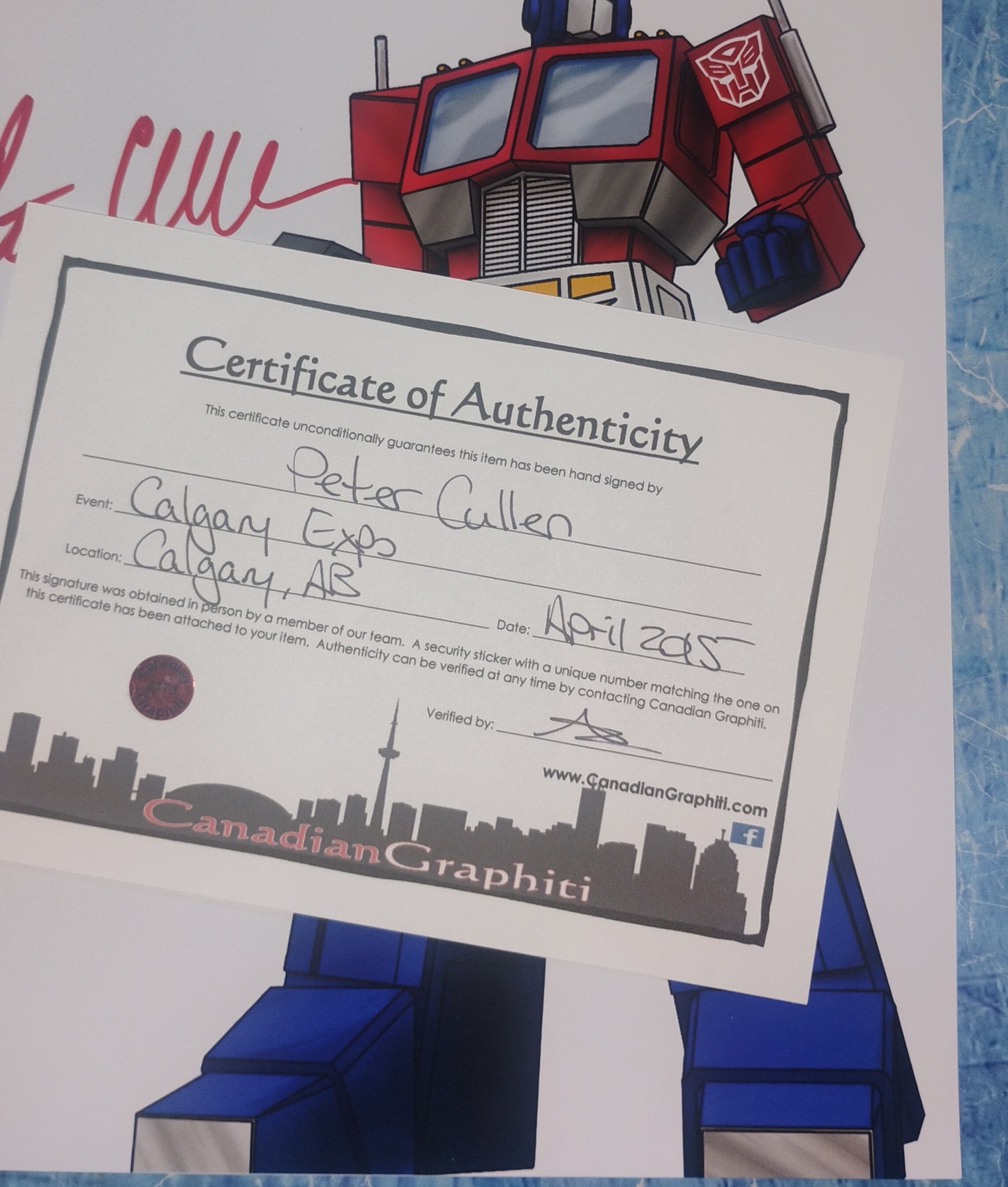 Peter Cullen Hand Signed Autograph 8x10 Photo COA Optimus Prime
