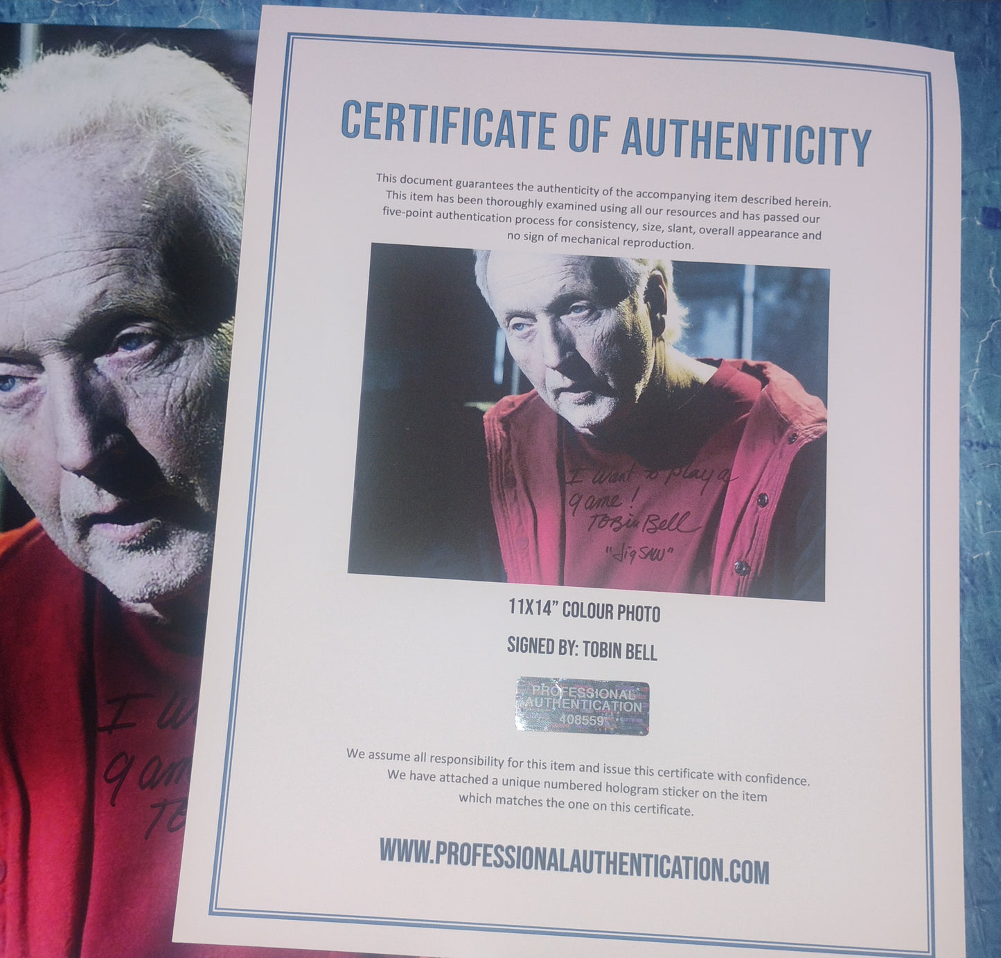 Tobin Bell Hand Signed Autograph 11x14 Photo COA Saw