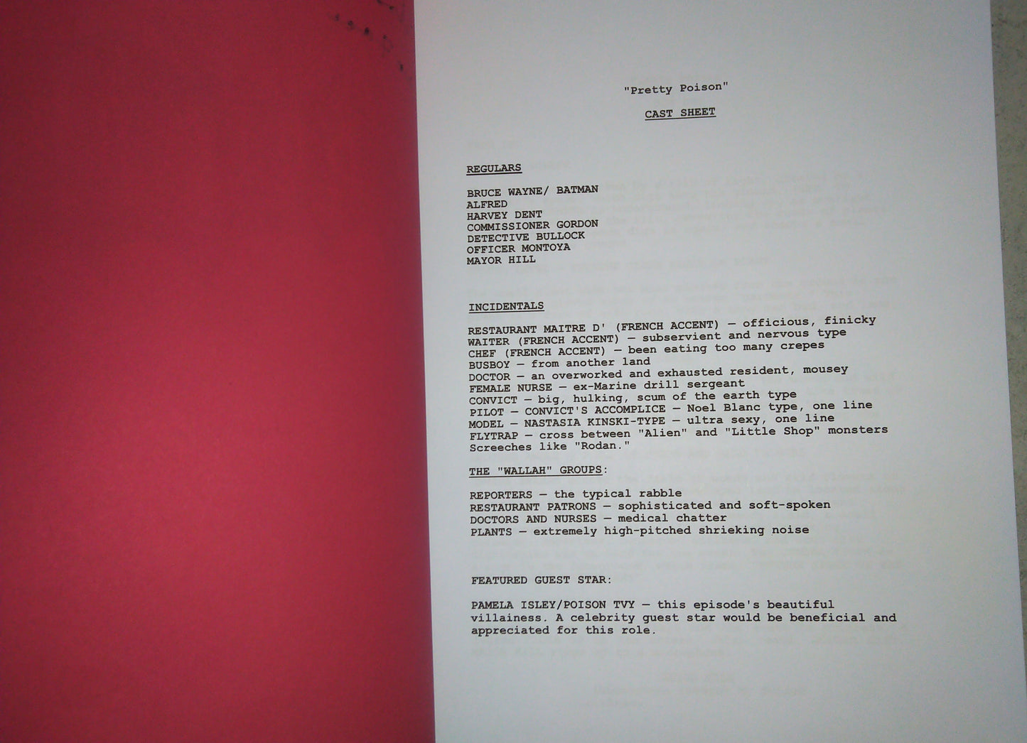Batman Cast Hand Signed Script COA Kevin Conroy, Diane Pershing & Richard Moll