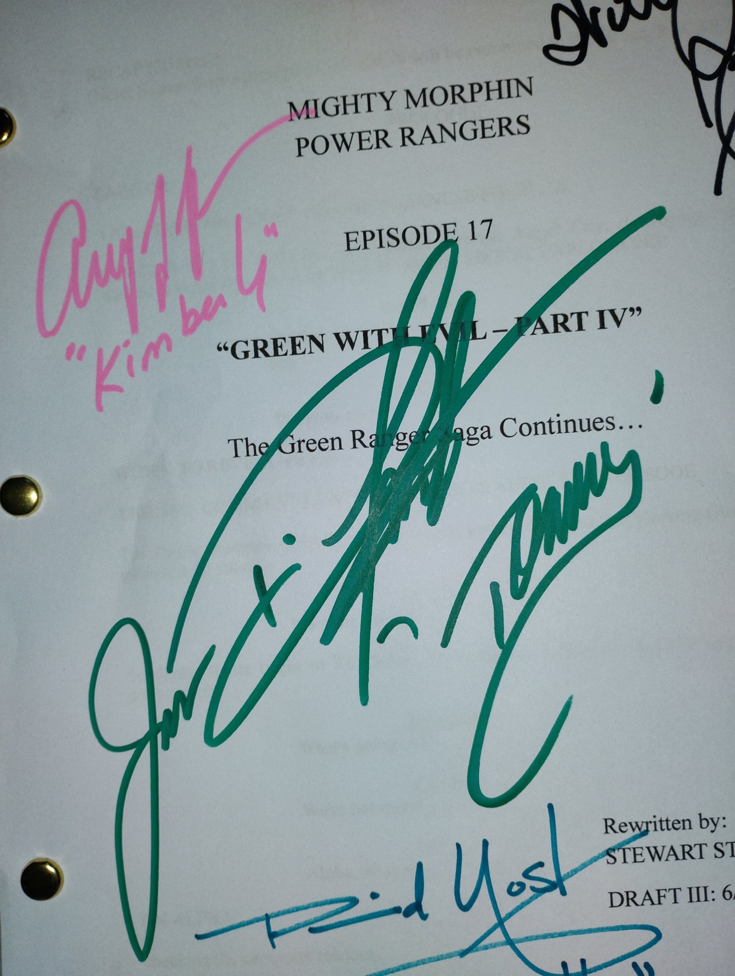 Mighty Morphin Power Rangers 4x Cast Hand Signed Script COA