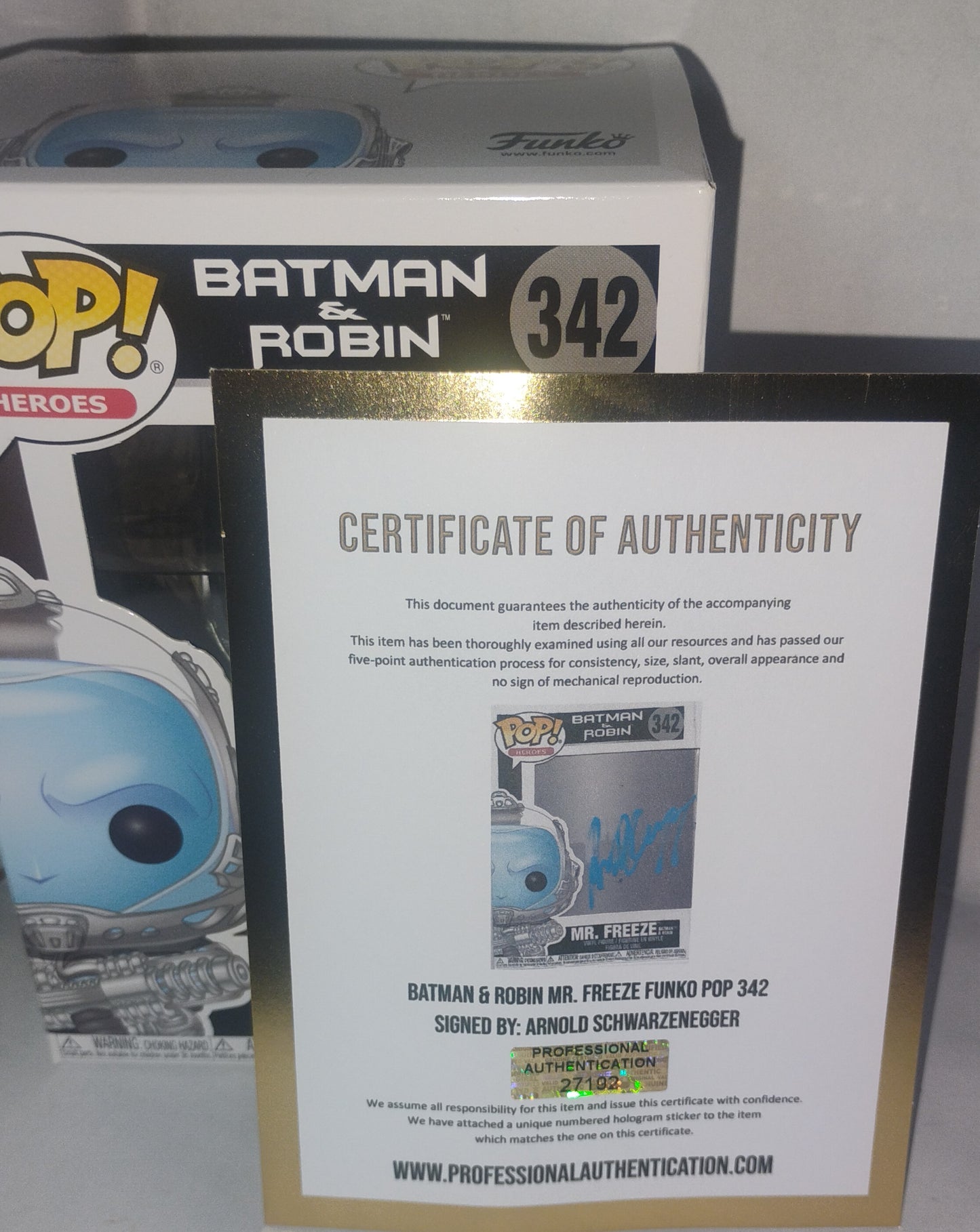 Arnold Schwarzenegger Hand Signed Autograph Mr Freeze Funko Pop COA Batman
