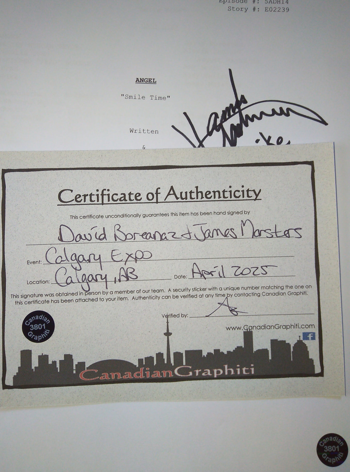 David Boreanaz & James Marsters Hand Signed Autograph Angel Script COA