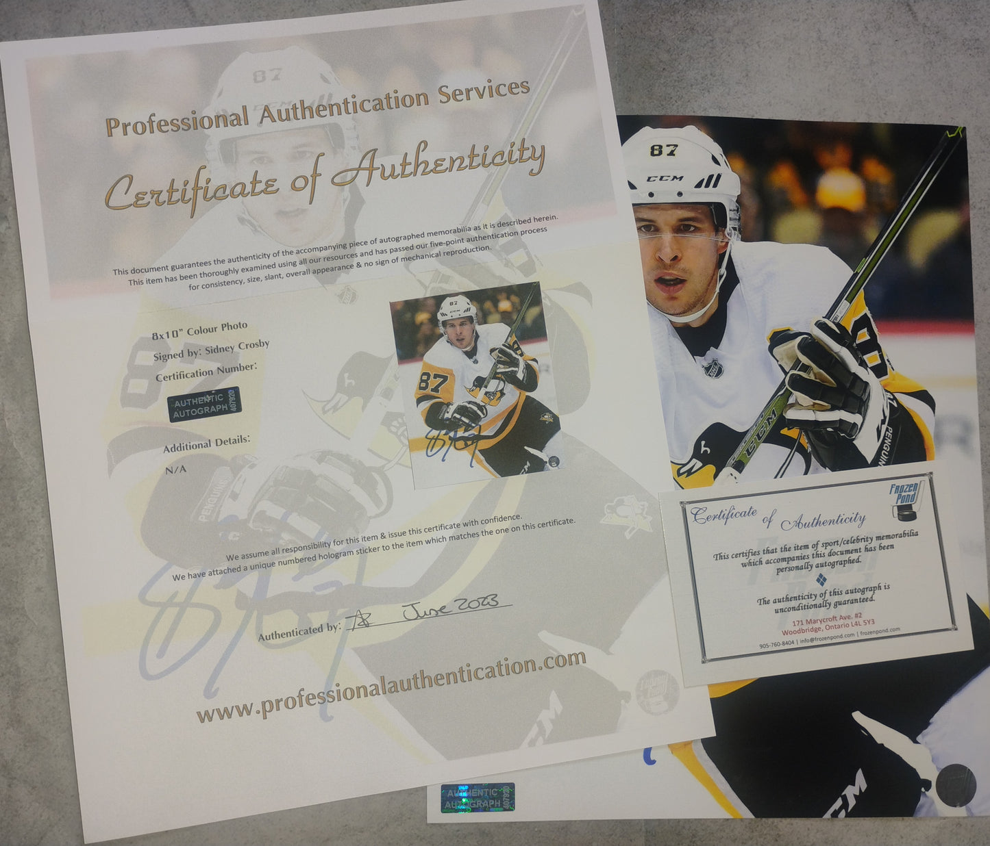 Sidney Crosby Hand Signed Autograph 8x10 Photo COA Pittsburgh Penguins
