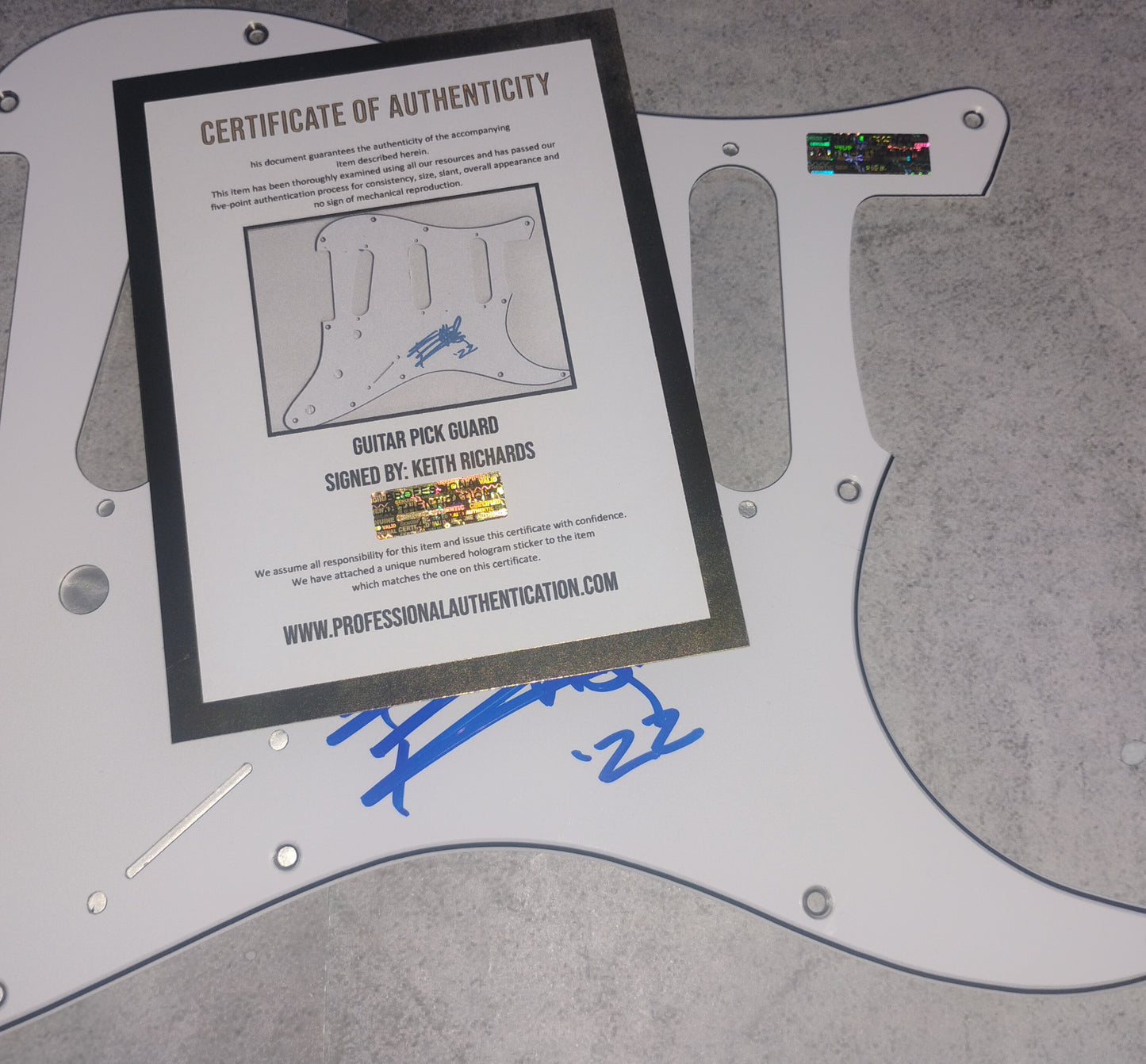 Keith Richards Hand Signed Autograph Guitar Pick Guard COA The Rolling Stones