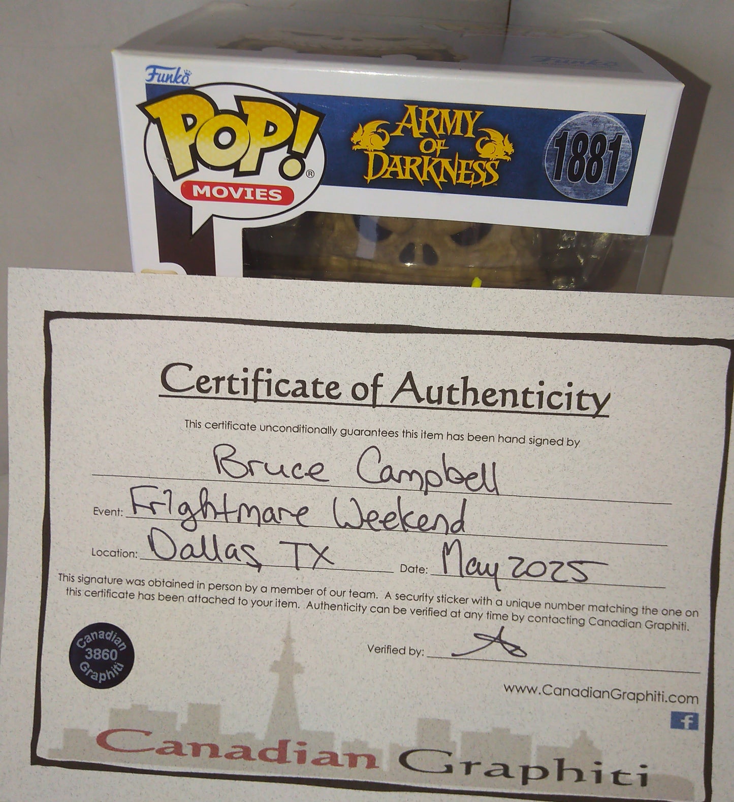 Bruce Campbell Hand Signed Autograph Evil Ash Funko Pop COA Army Of Darkness