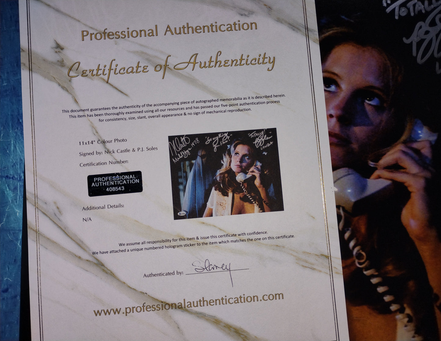 Nick Castle & PJ Soles Hand Signed Autograph 11x14 Photo BAS COA Halloween