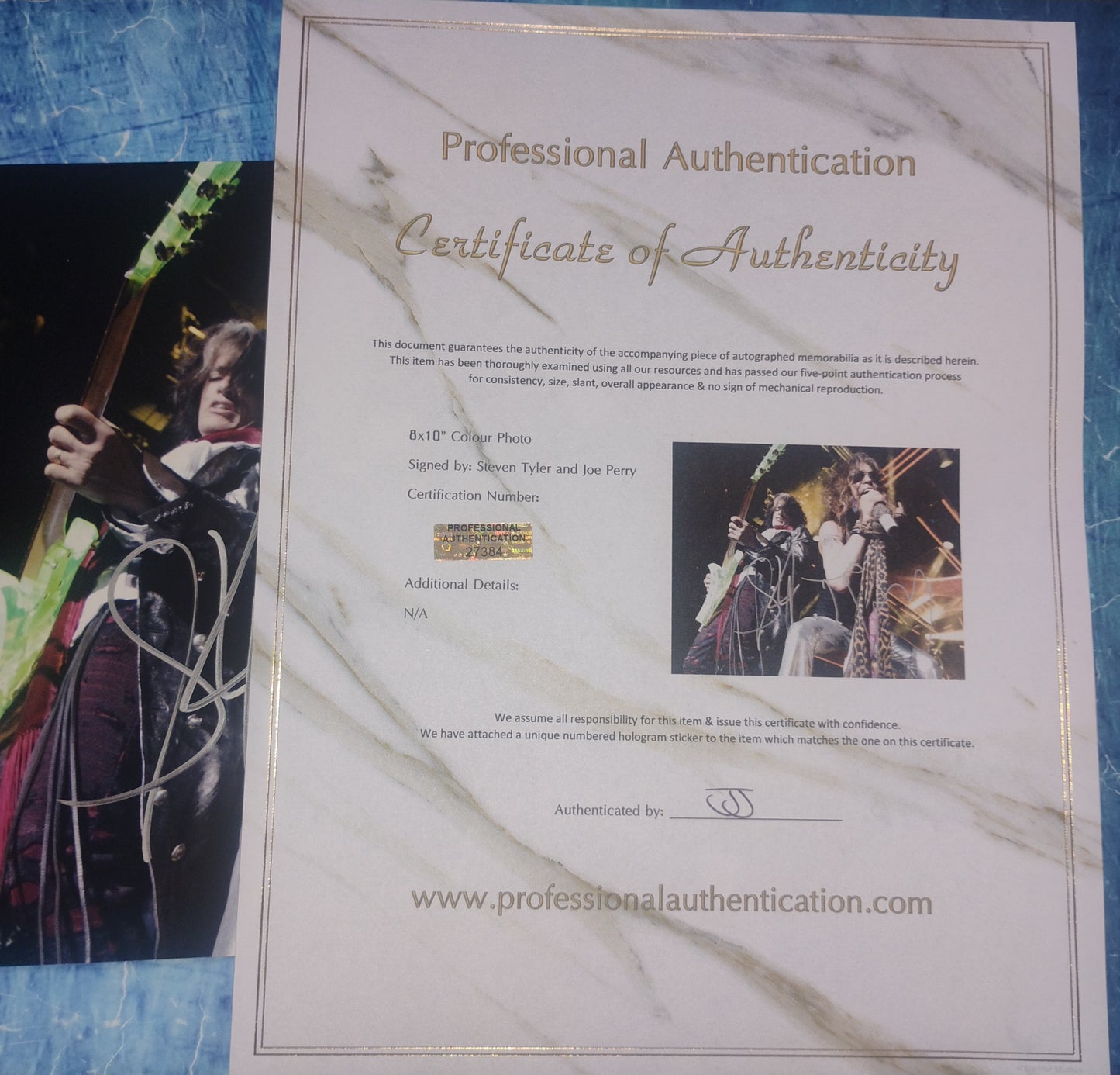 Joe Perry & Steven Tyler Hand Signed Autograph 8x10 Photo JSA COA Aerosmith