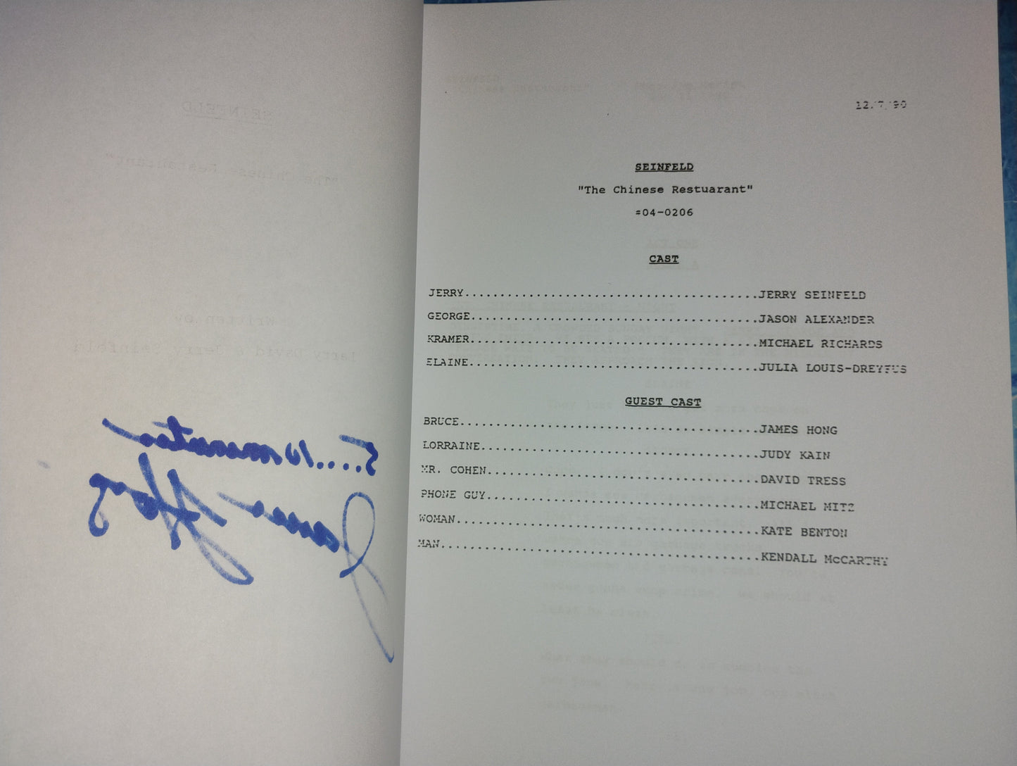James Hong Hand Signed Autograph Seinfeld Script COA