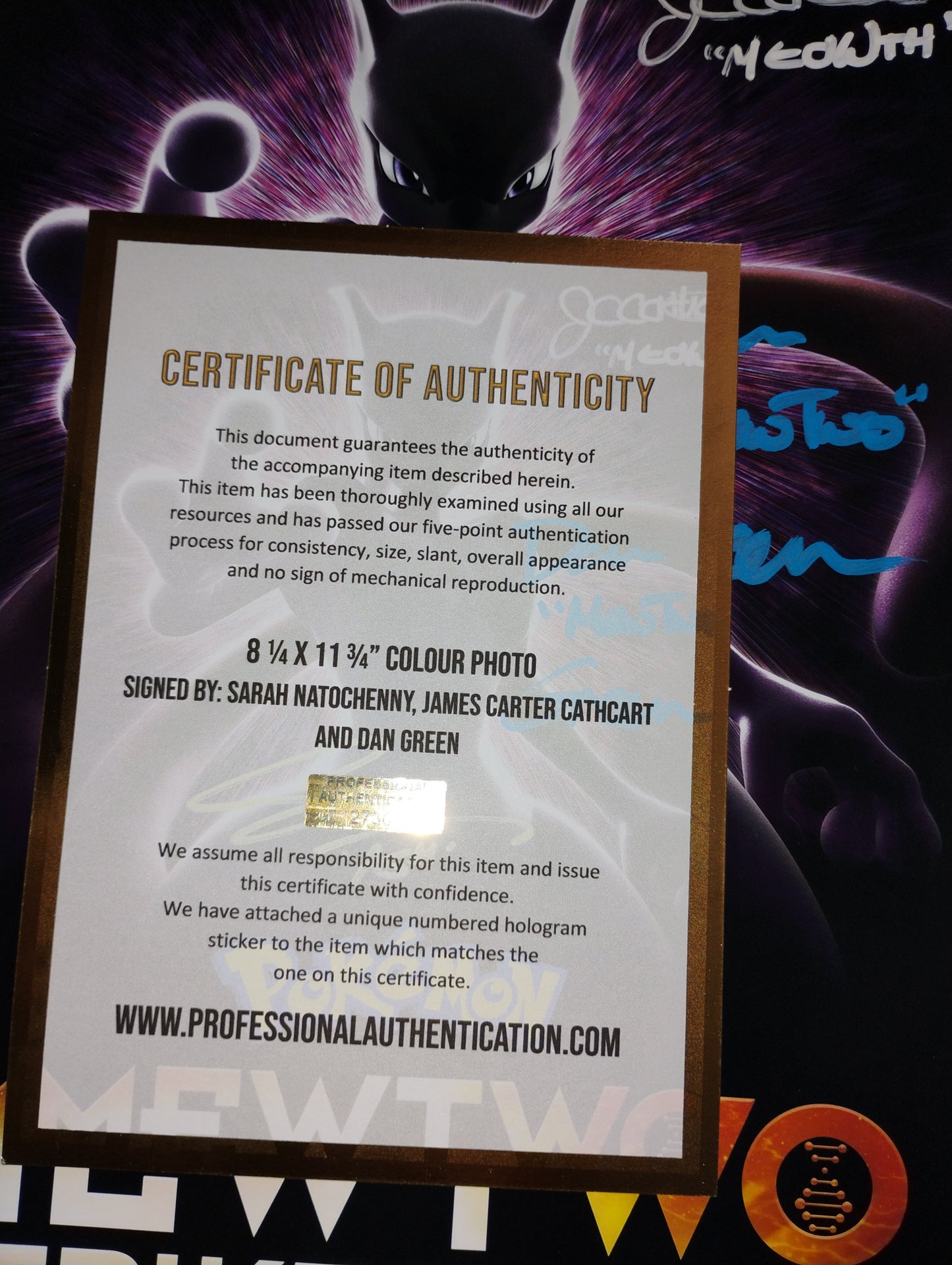 Pokemon 3x Cast Hand Signed Autograph Photo COA Sarah Natochenny, Dan Green, James Carter Cathcart