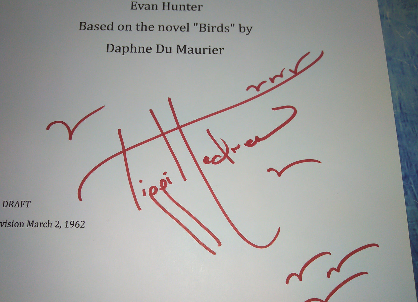 Tippi Hedren Hand Signed Autograph The Birds Script COA