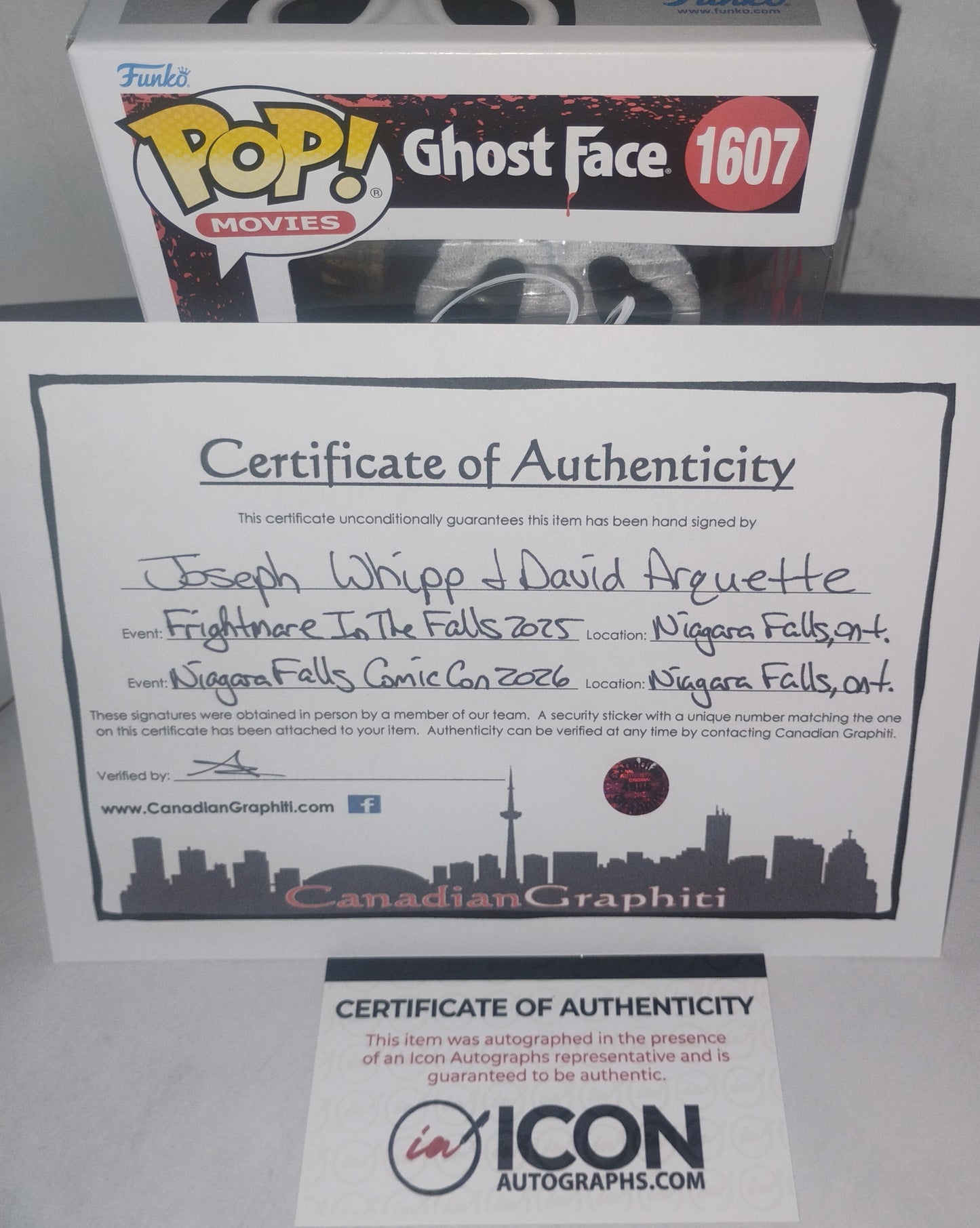 David Arquette & Joseph Whipp Hand Signed Autograp Ghostface Funko Pop COA Scream