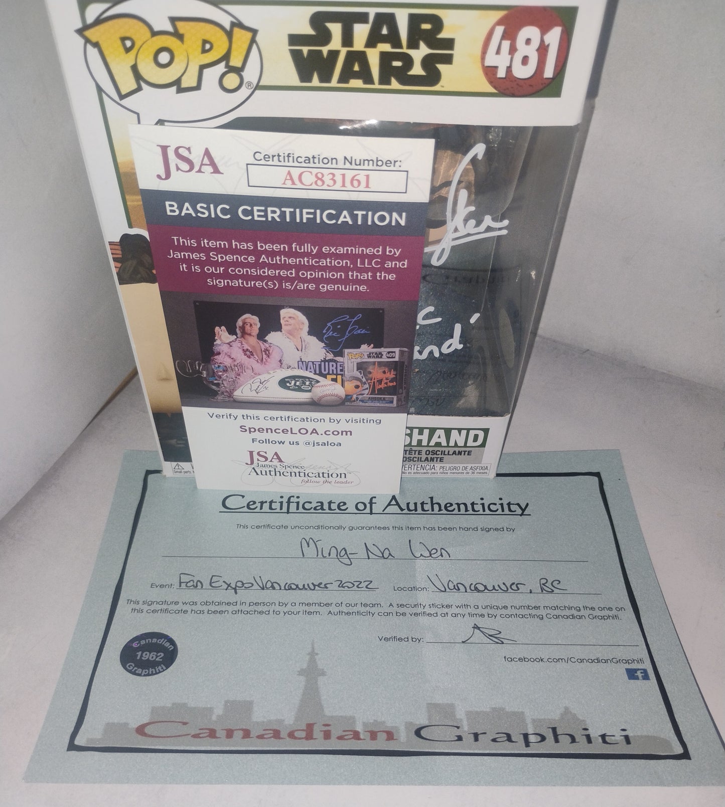 Ming-Na Wen Hand Signed Autograph Funko Pop JSA COA Star Wars Fennec Shand