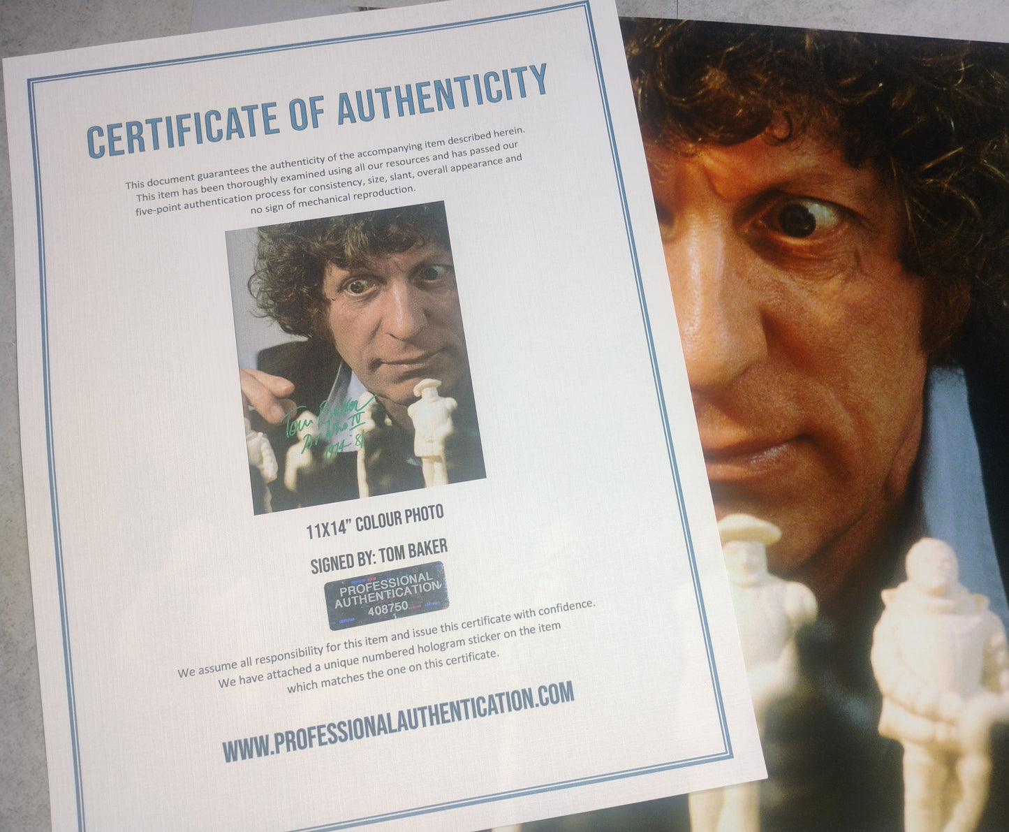 Tom Baker Hand Signed Autograph 11x14 Photo COA Doctor Who