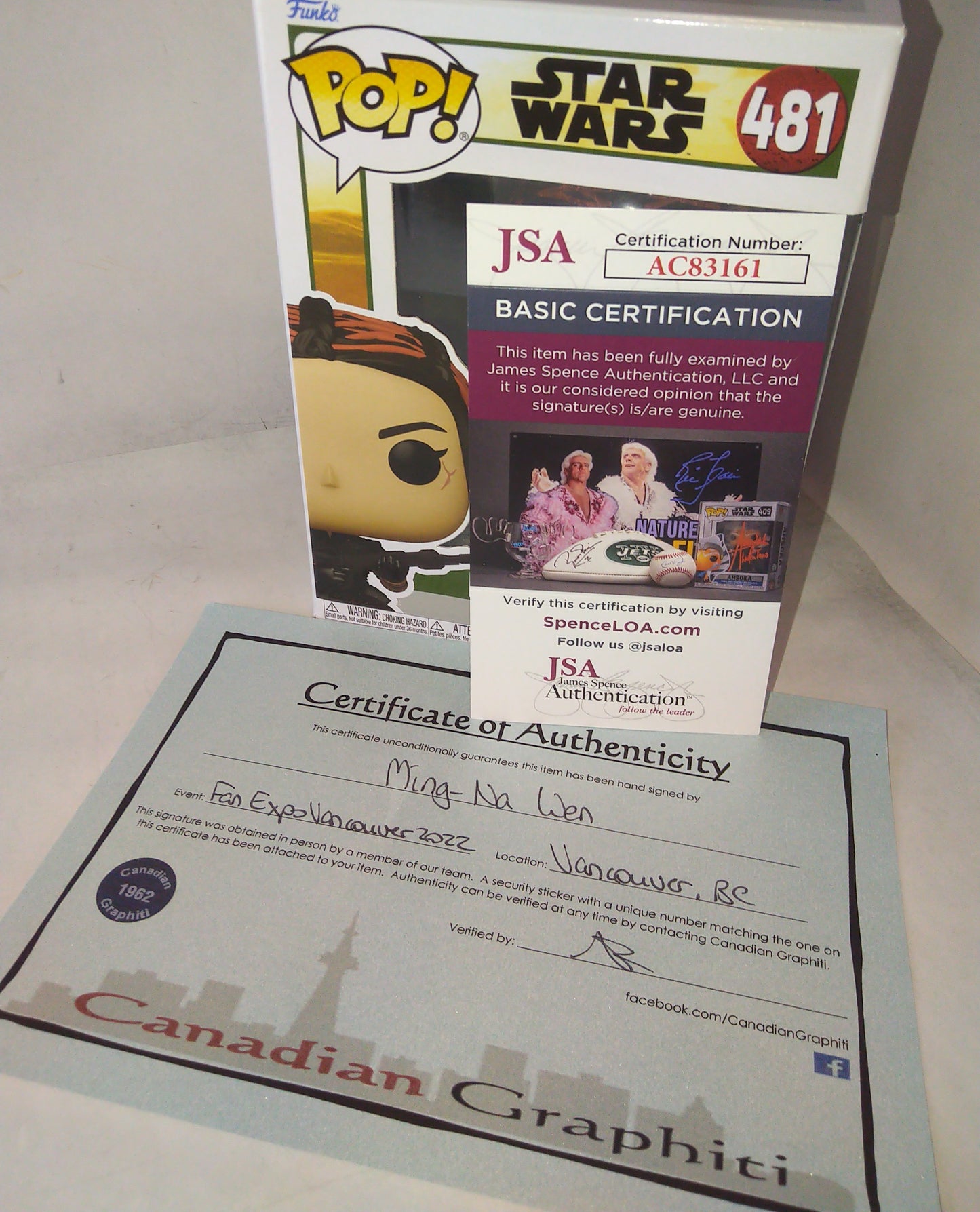 Ming-Na Wen Hand Signed Autograph Fennec Shand Funko Pop COA + JSA Star Wars